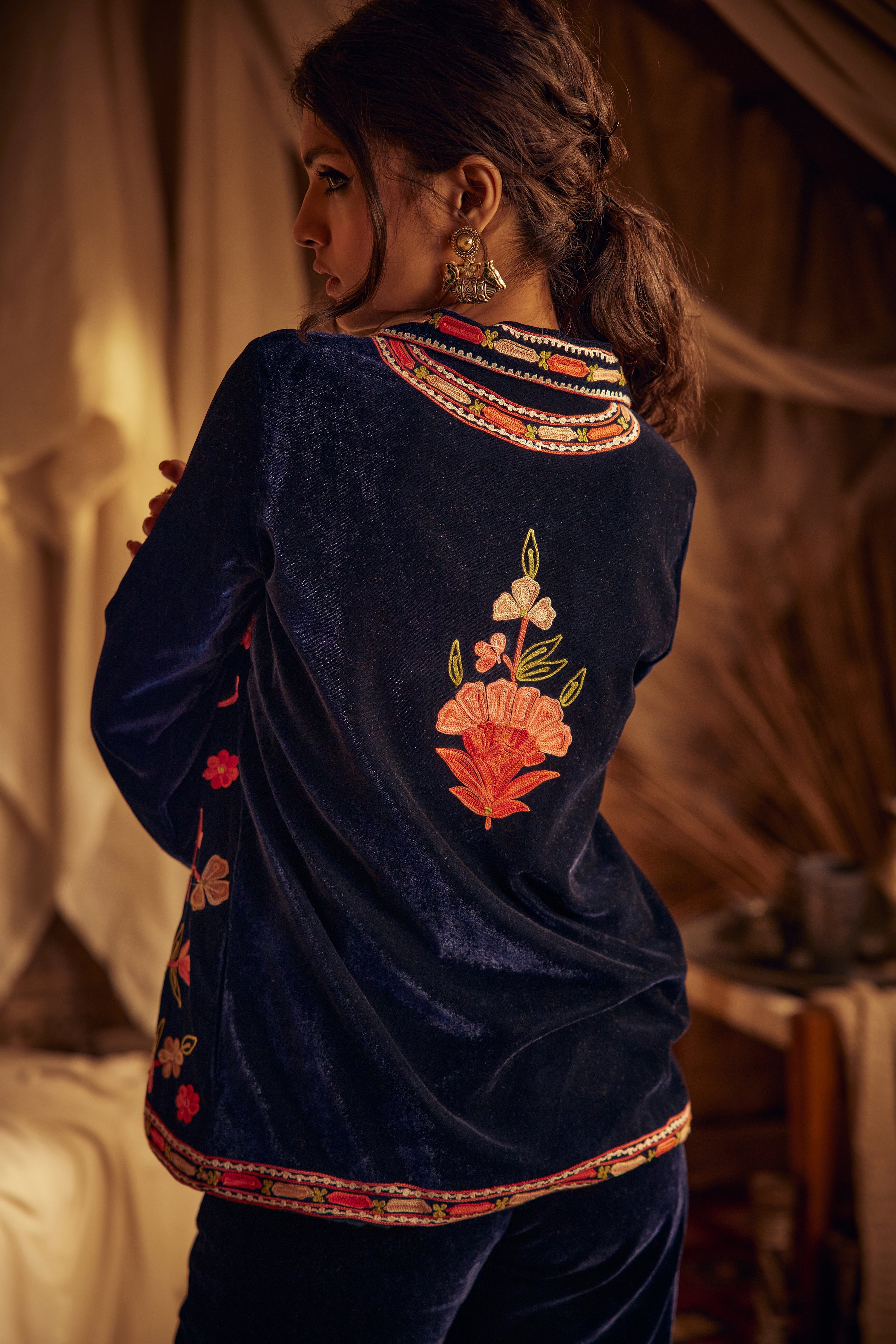 Shalimar Royal Blue Velvet Jacket Set