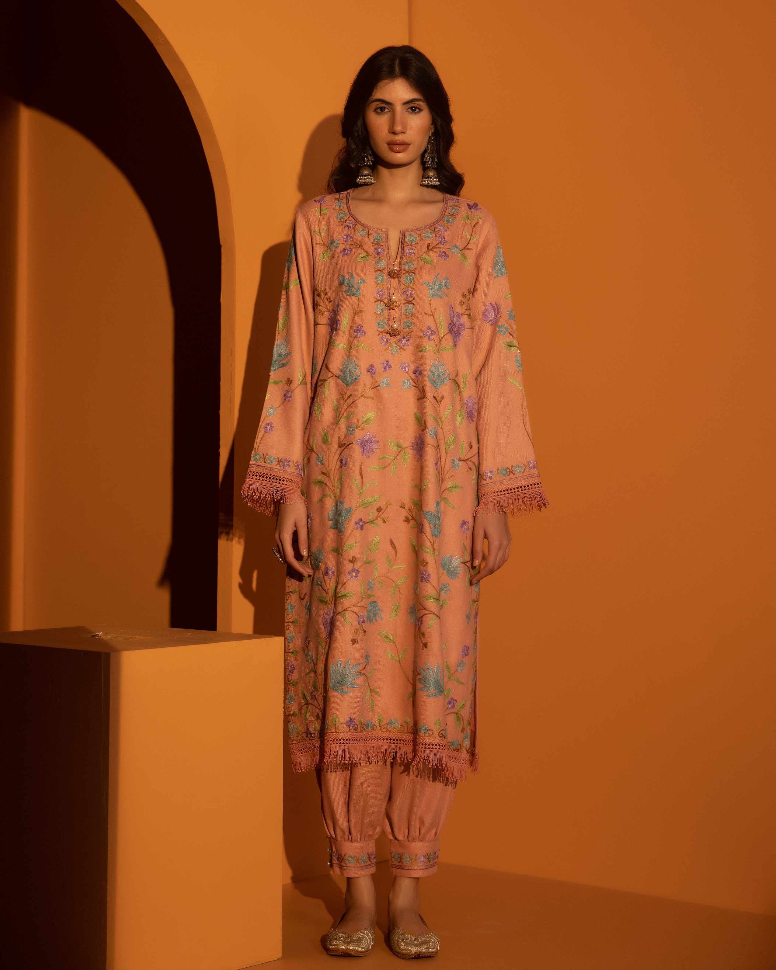 Rose Pink Wool Pheran Set