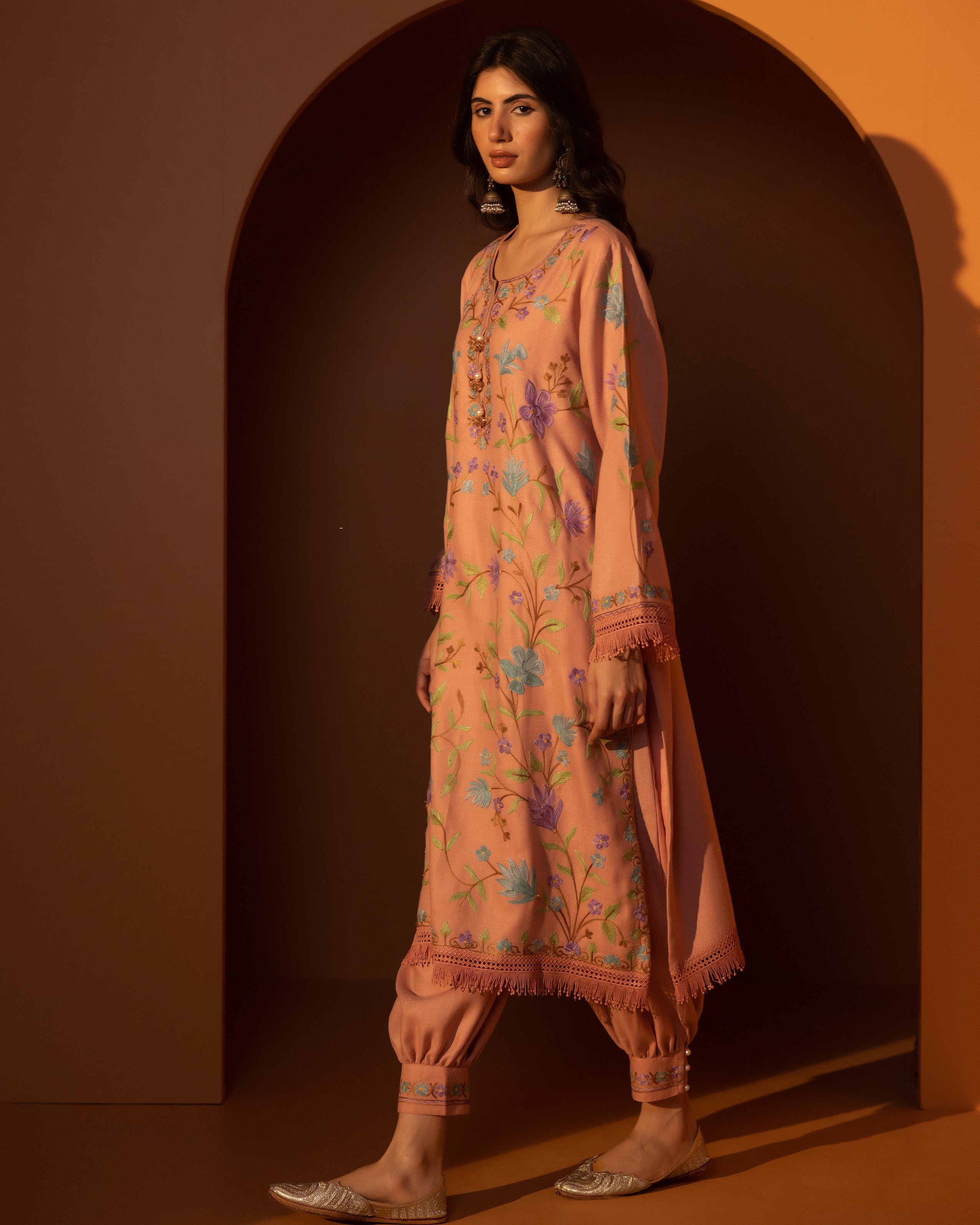 Rose Pink Wool Pheran Set