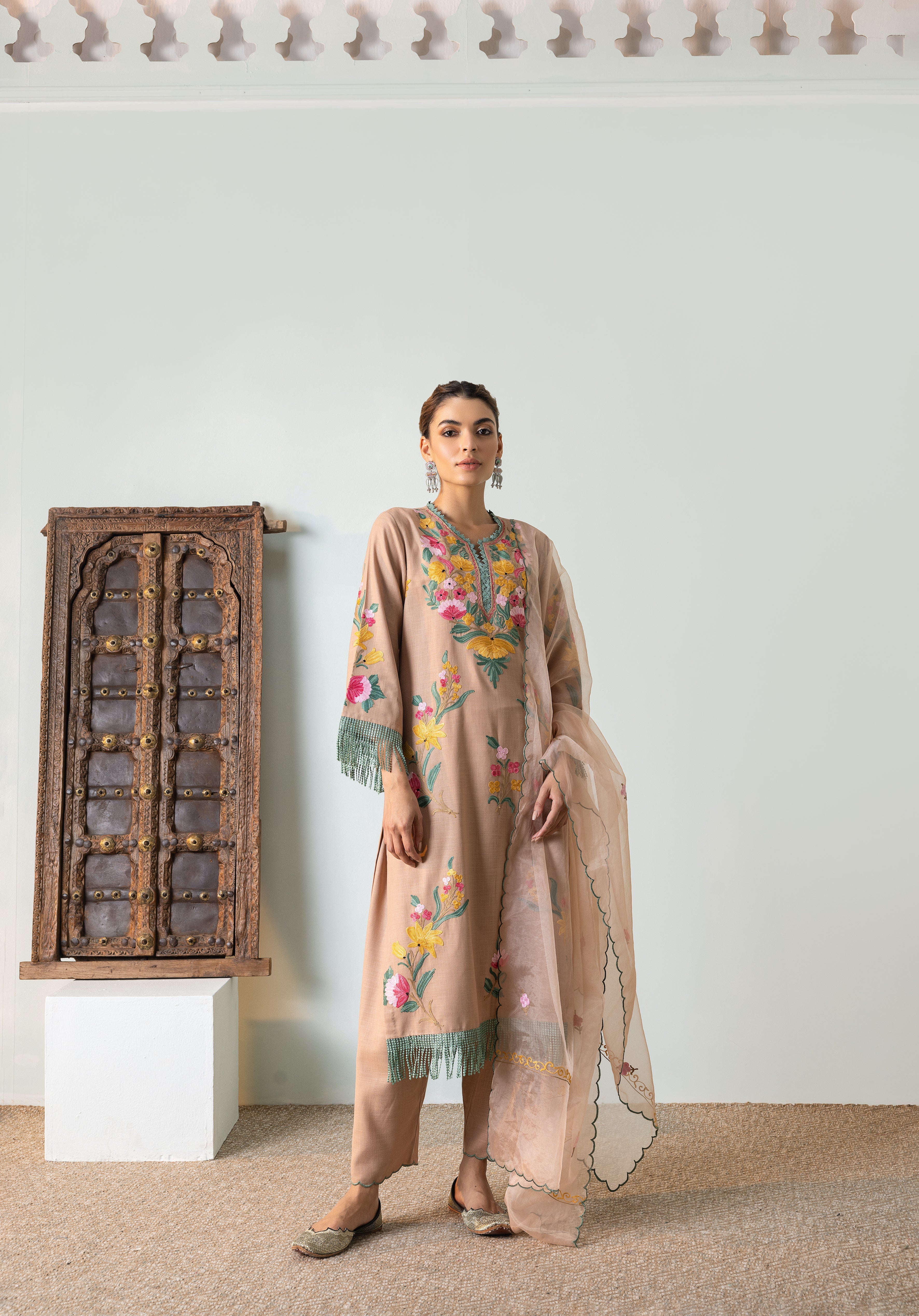 Forest Rose Brown Cotton Kurta Set