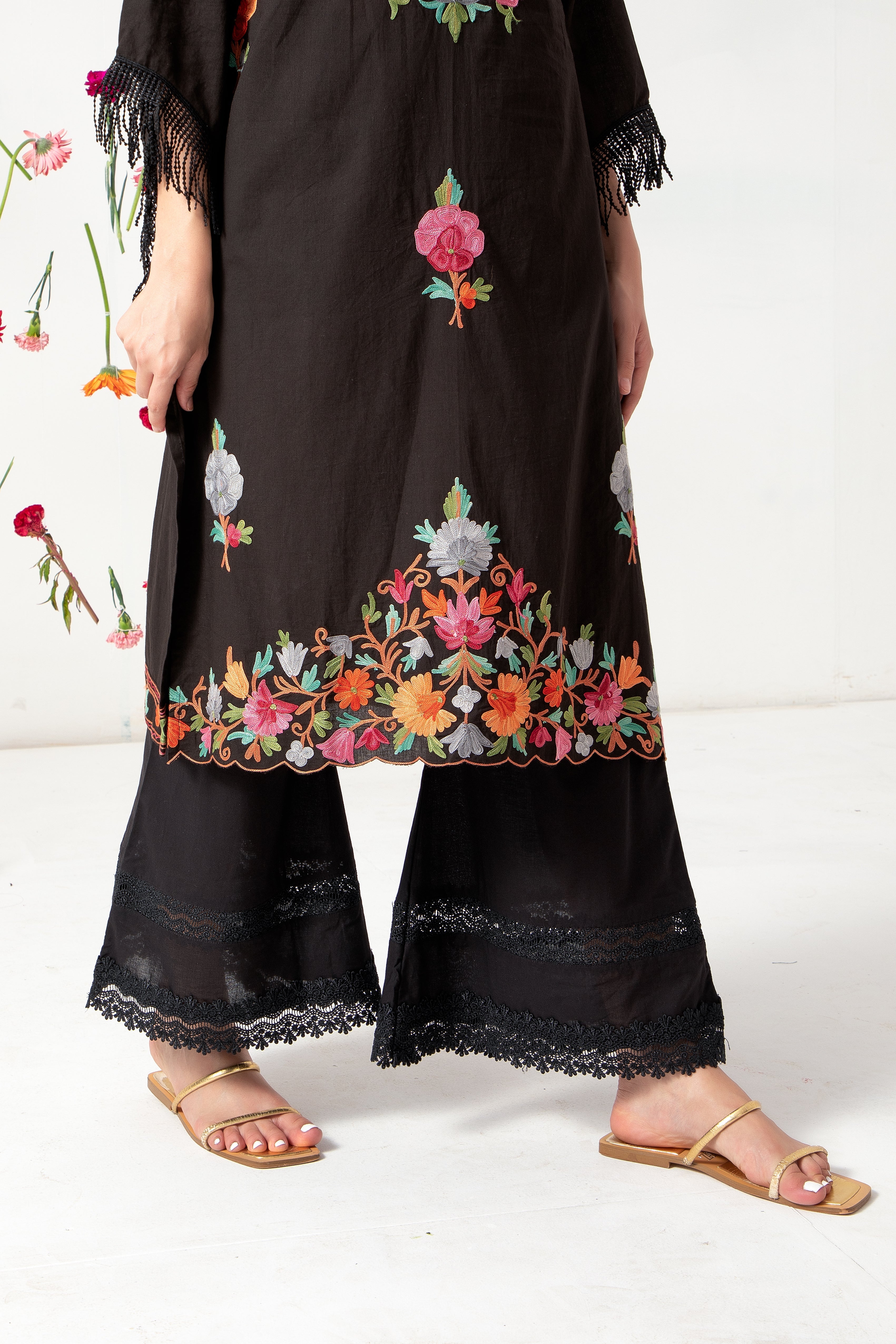 Black Cotton Kurta Set