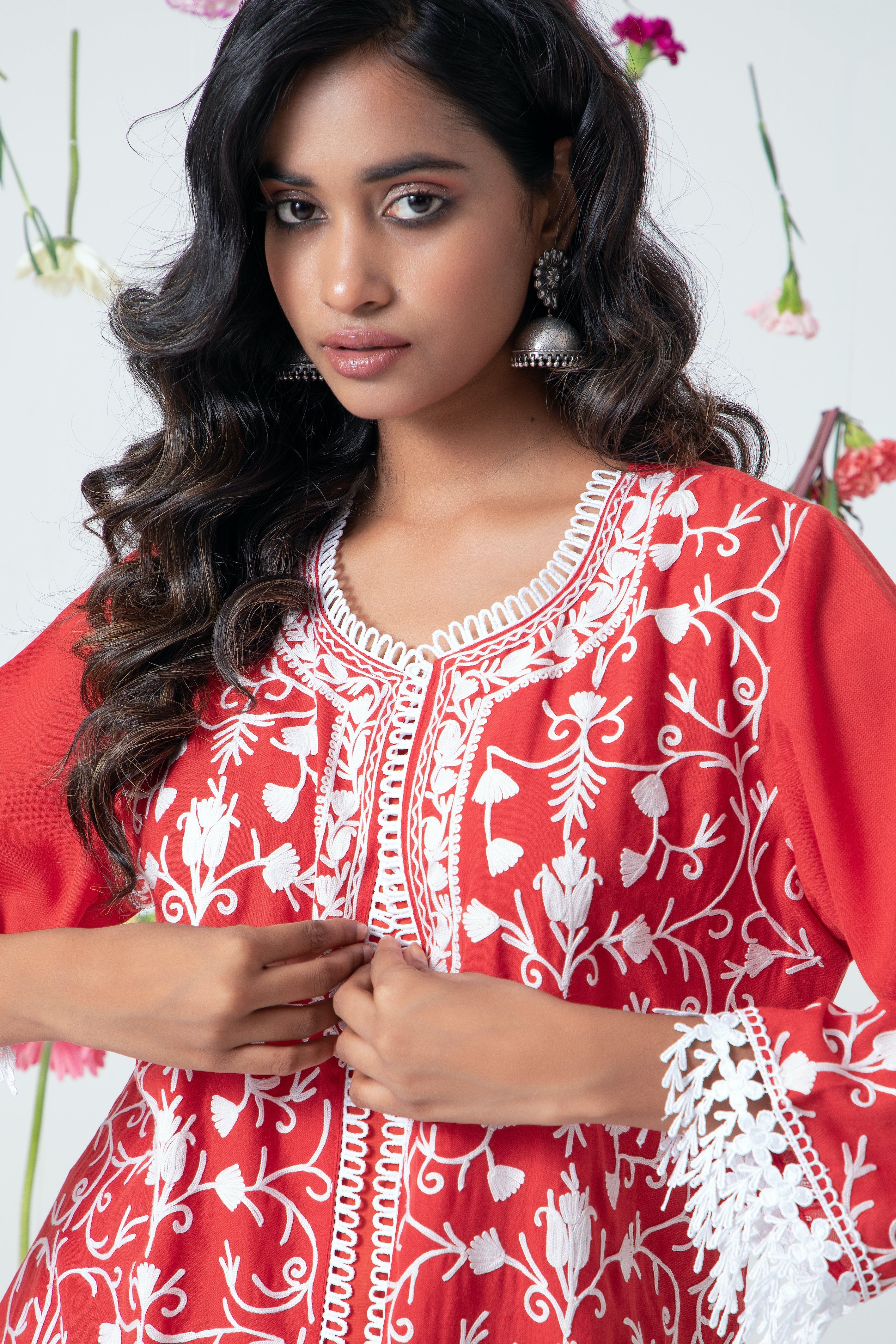 Red Jaal Cotton Jacket Set