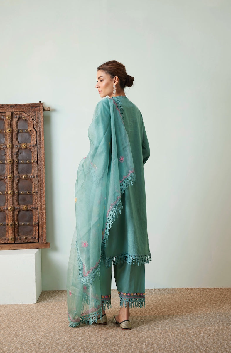 Persian Green Kalidar Cotton Pheran Set