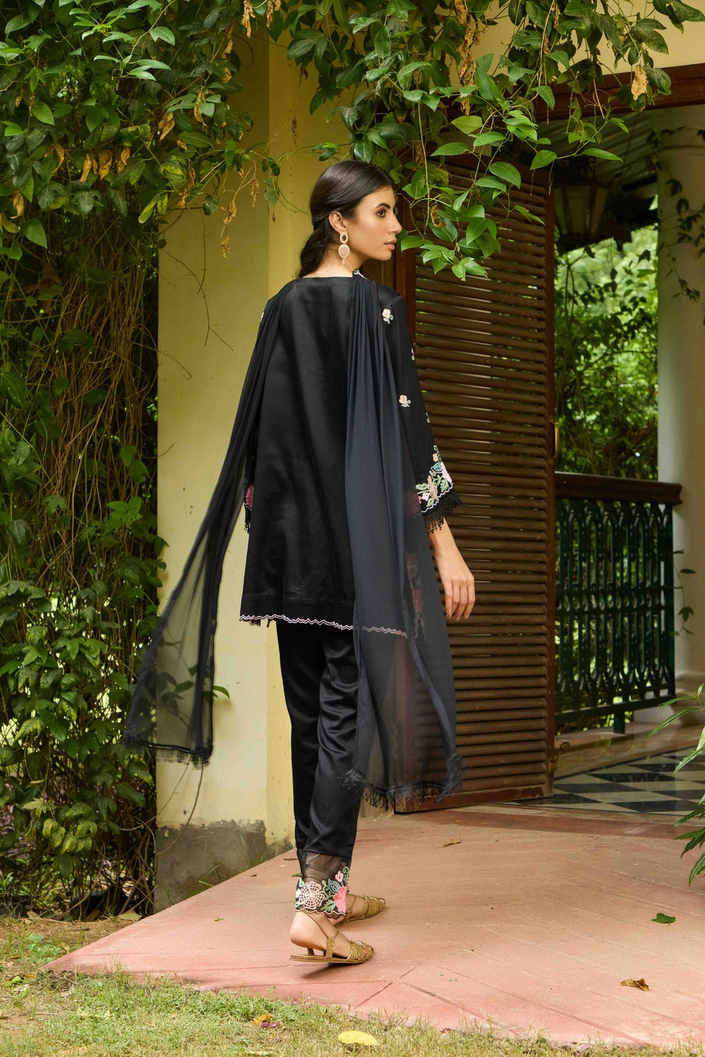 Black Twilight Cotton Kurta Set with Straight Pants