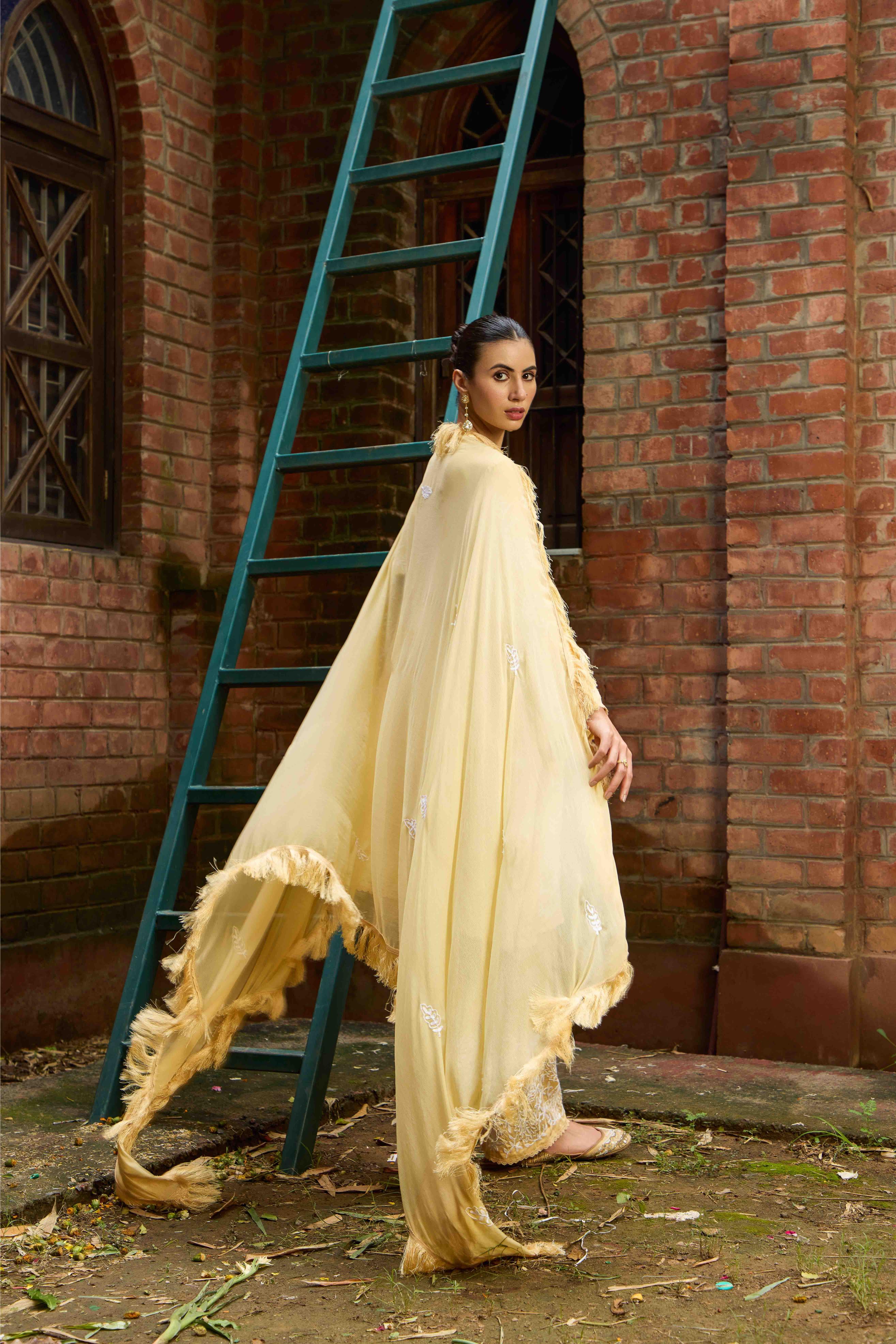 Butter Noor Cotton Kurta Set with Flared Embroidered Pants