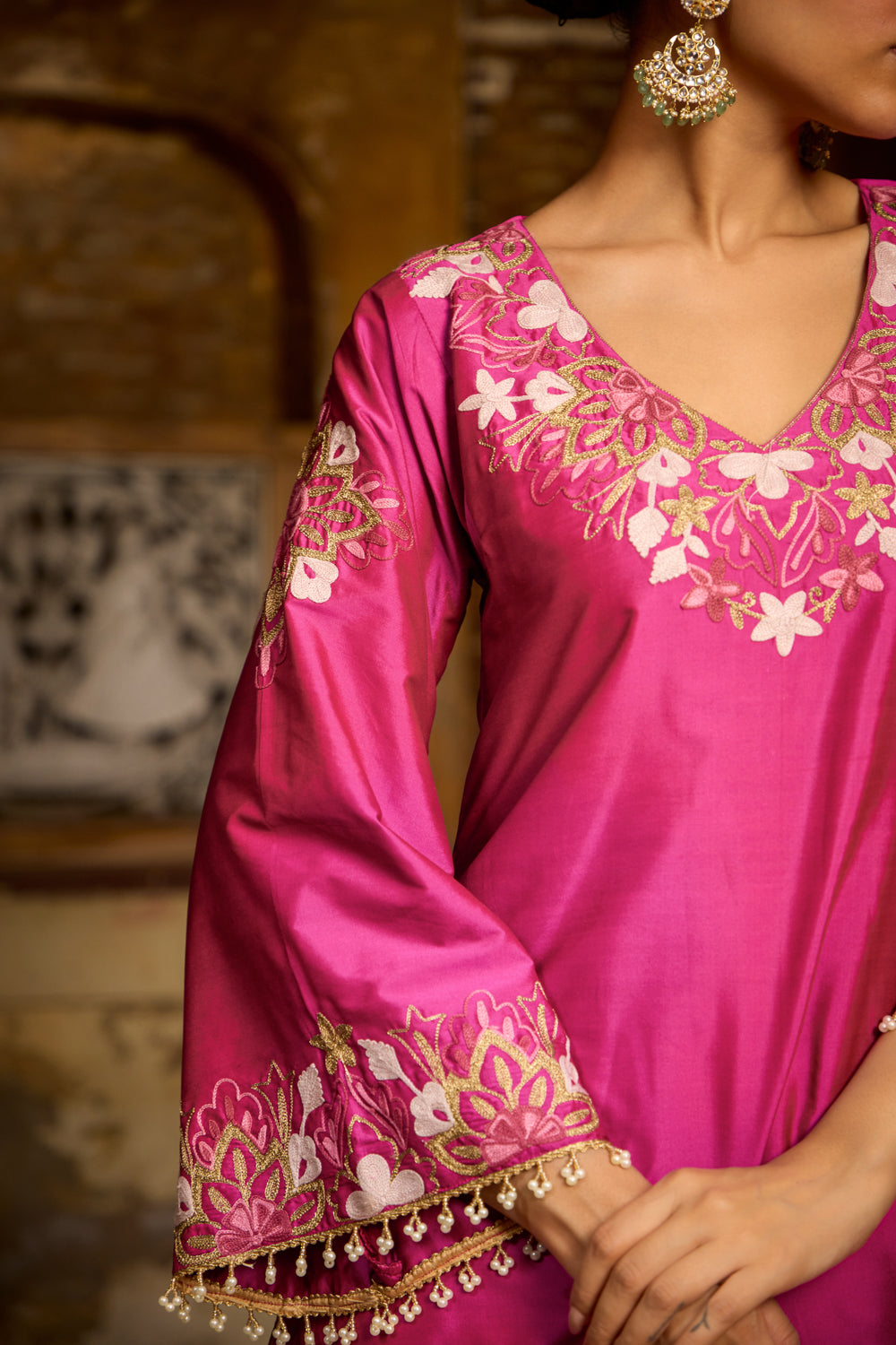 Hema Rani Pink Kurta Set With Brocade Kalidaar Lehenga