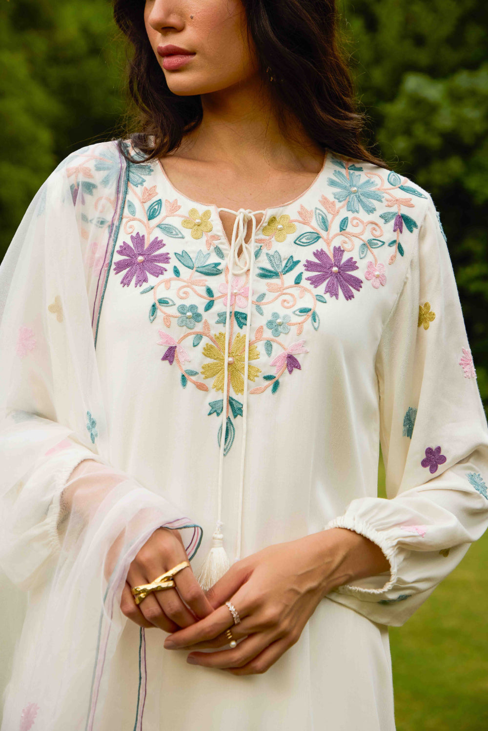 Ivory Shell Embellished Kurta Set with Straight Pants