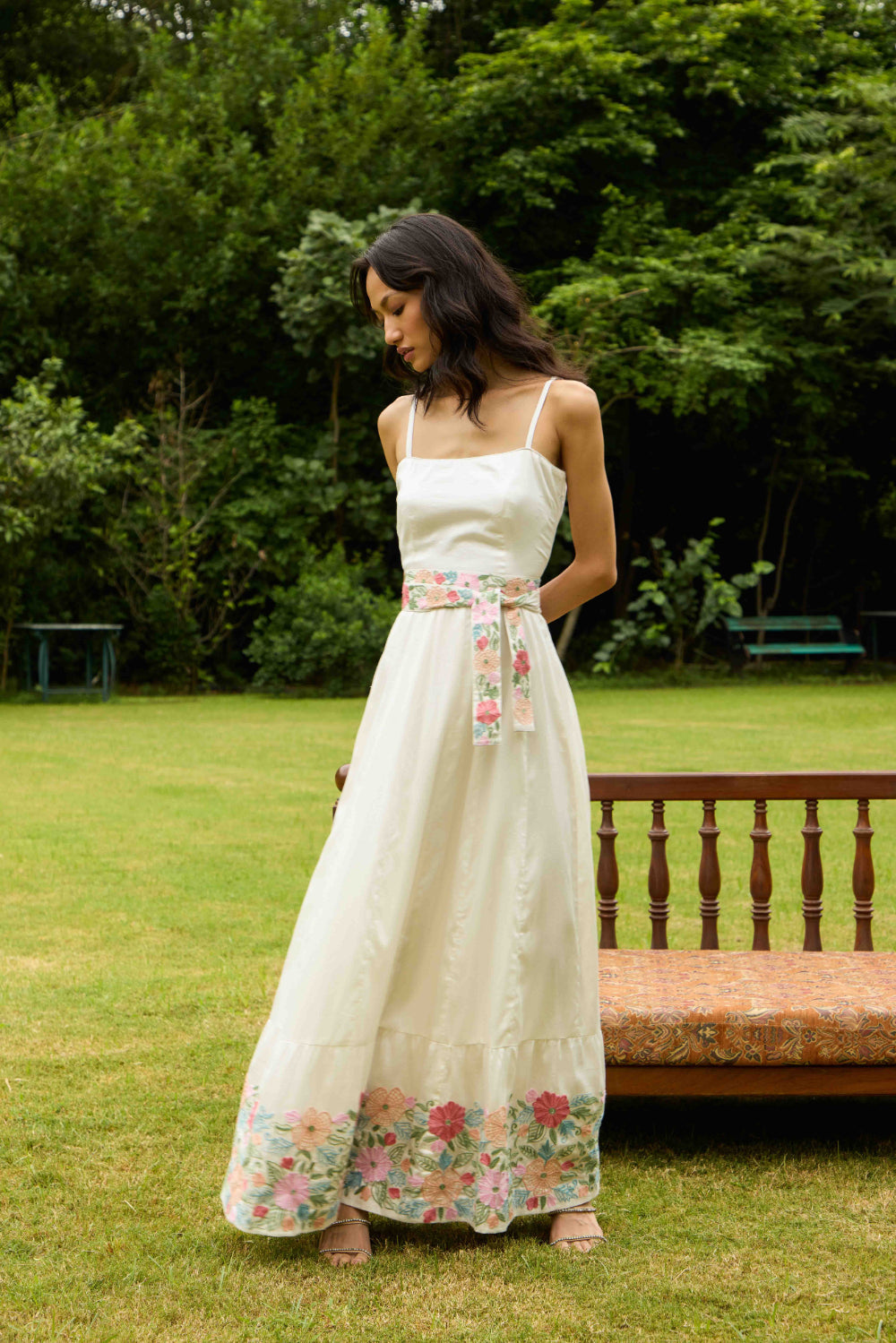 Ivory Grace Maxi Dress with Embroidered Belt