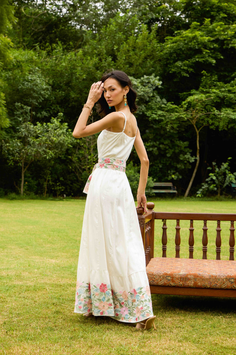 Ivory Grace Maxi Dress with Embroidered Belt