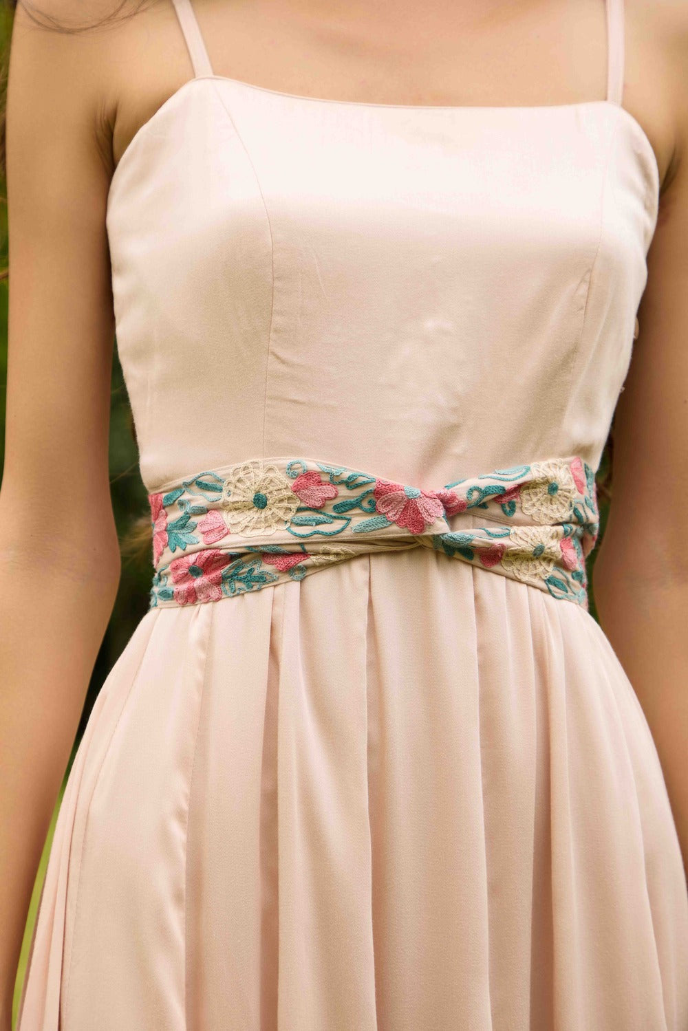 Blush Grace Maxi Dress with Embroidered Belt