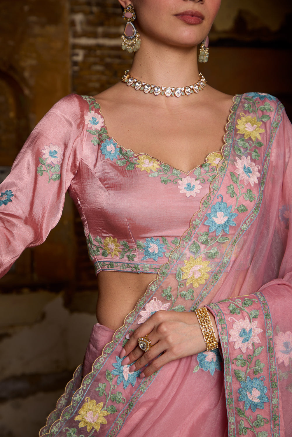 Zubeida Rose Pink Silk Organza Saree