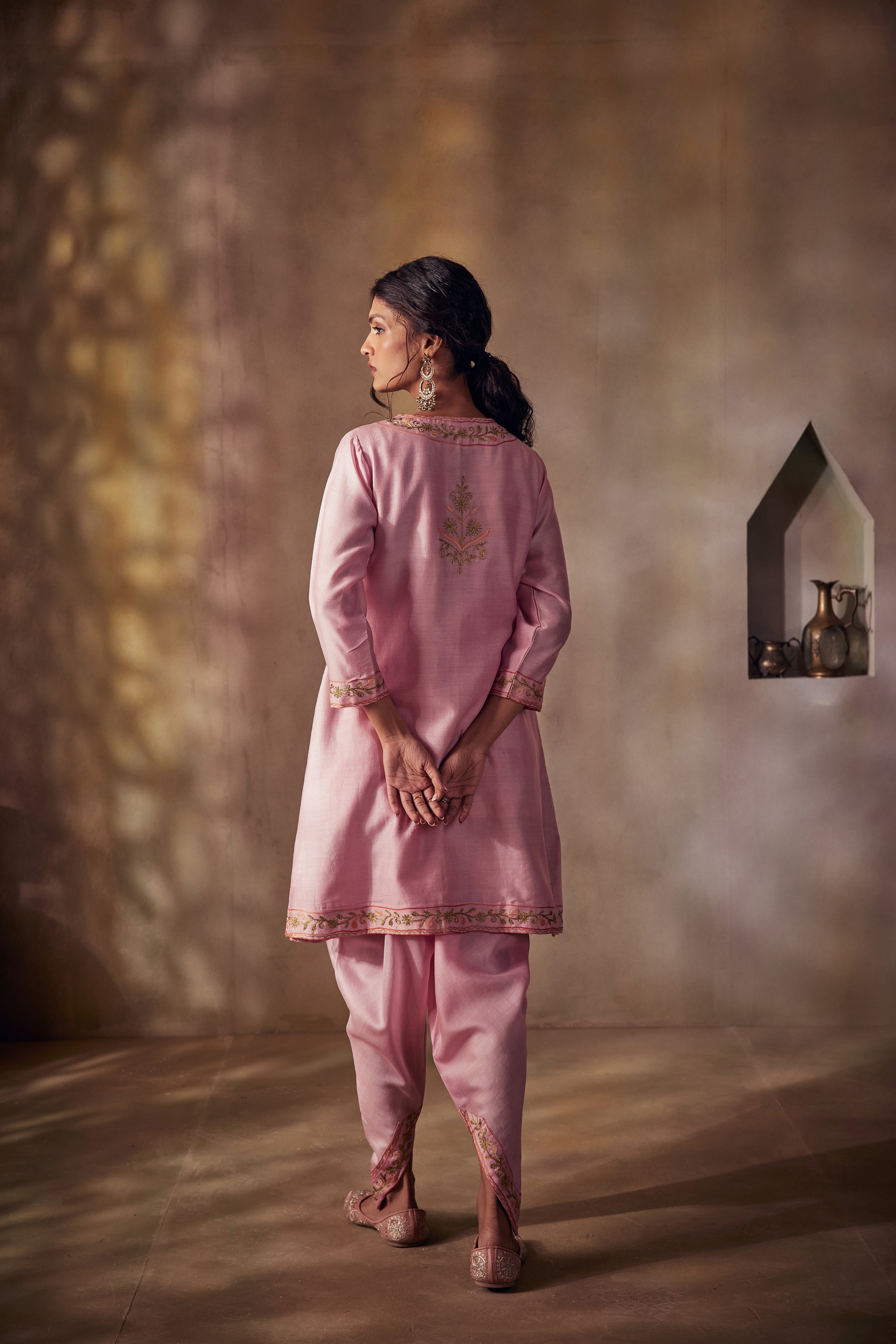 Pink Jacket Dhoti Set