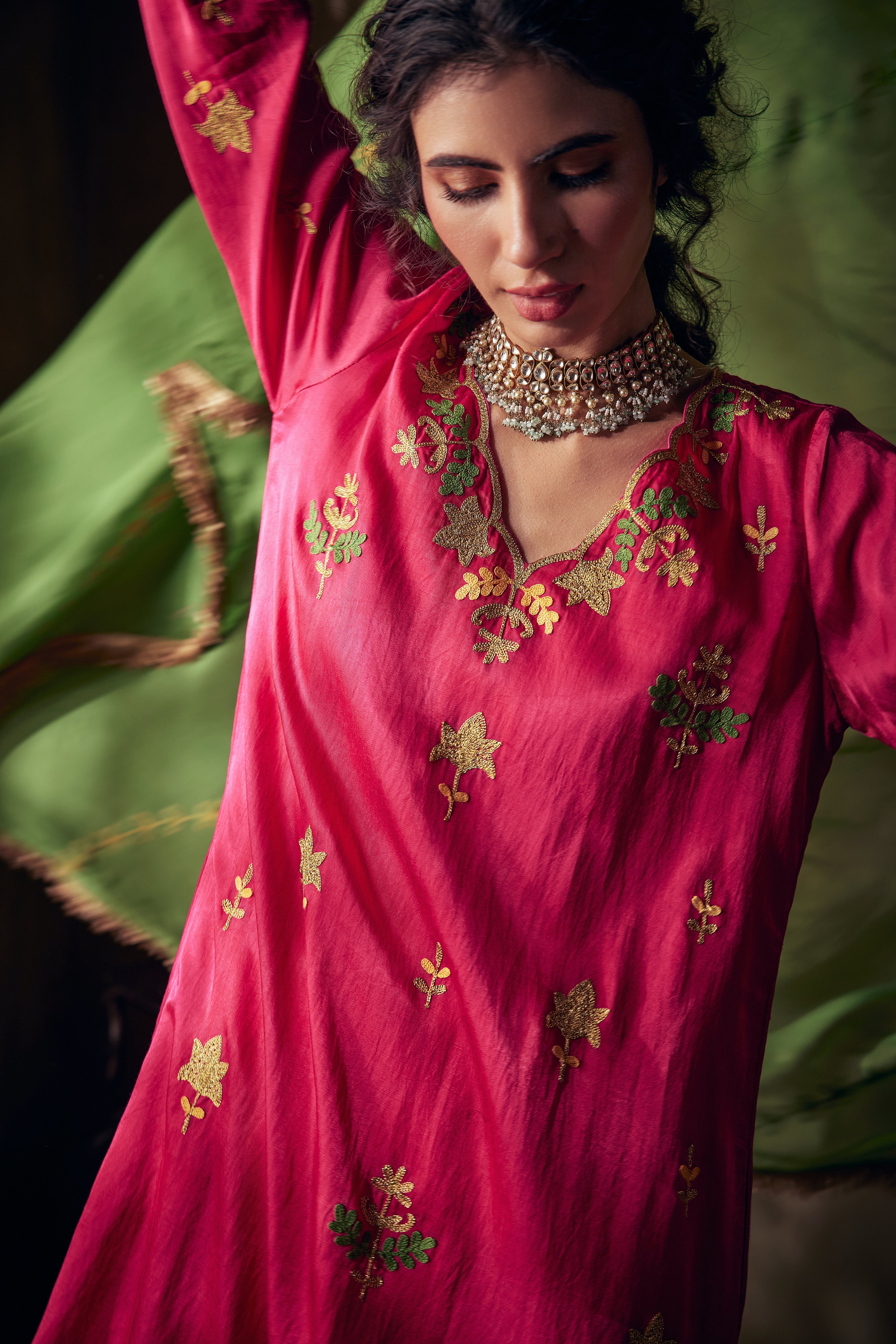 Rani Pink Gold & Aari Kurta Set