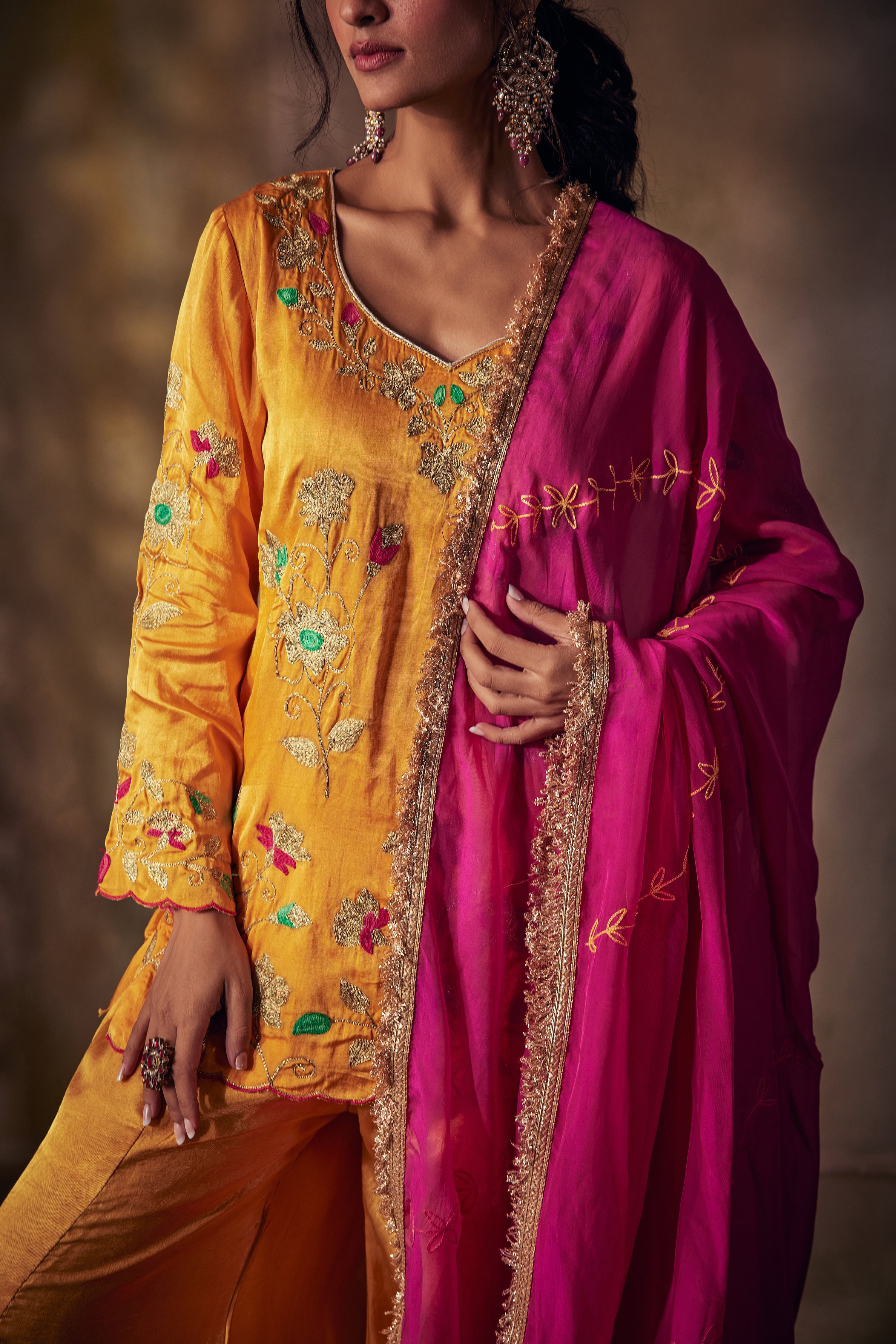 Yellow Gold & Aari Sharara Set