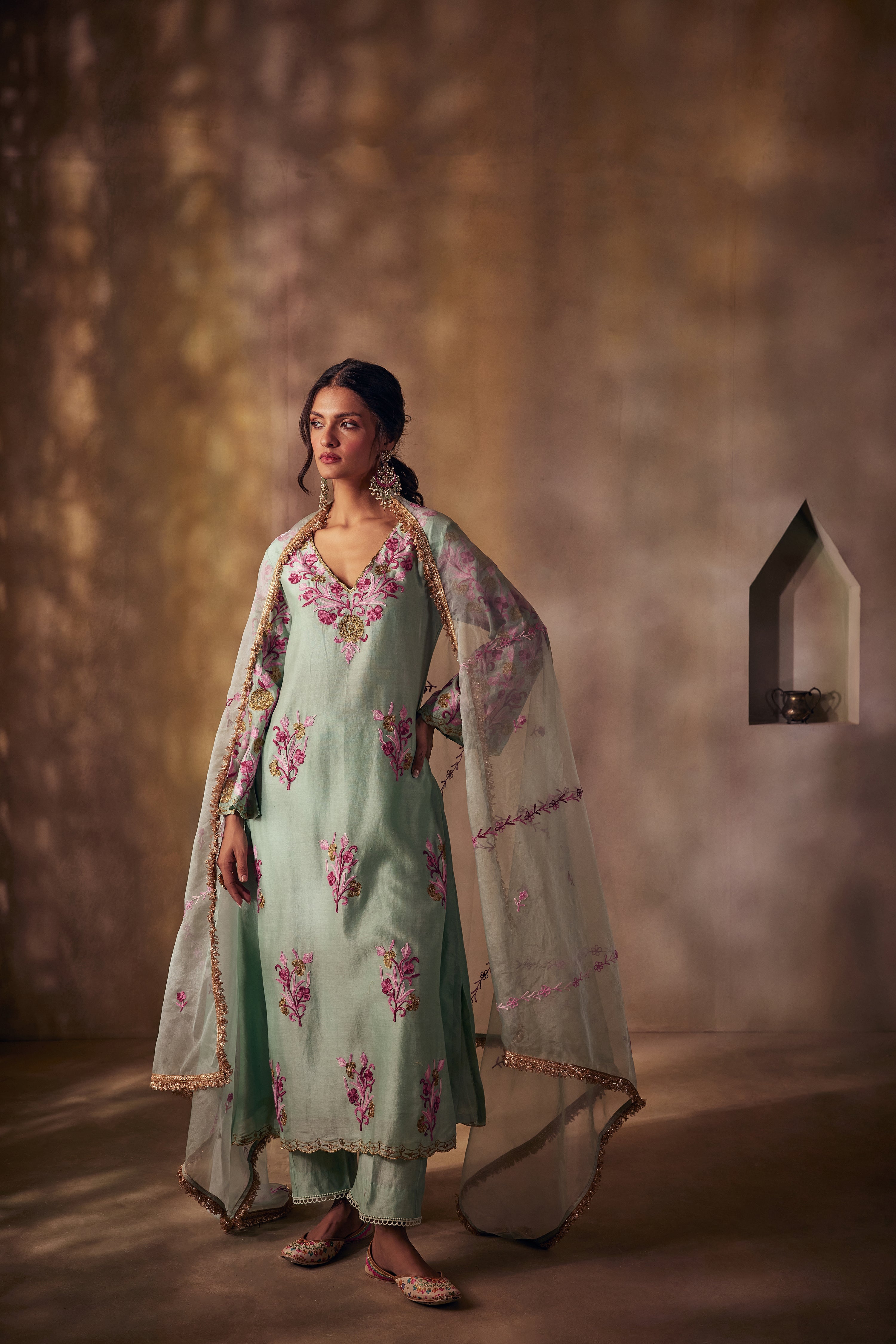 Pistachio Rose Gold & Aari Kurta Set