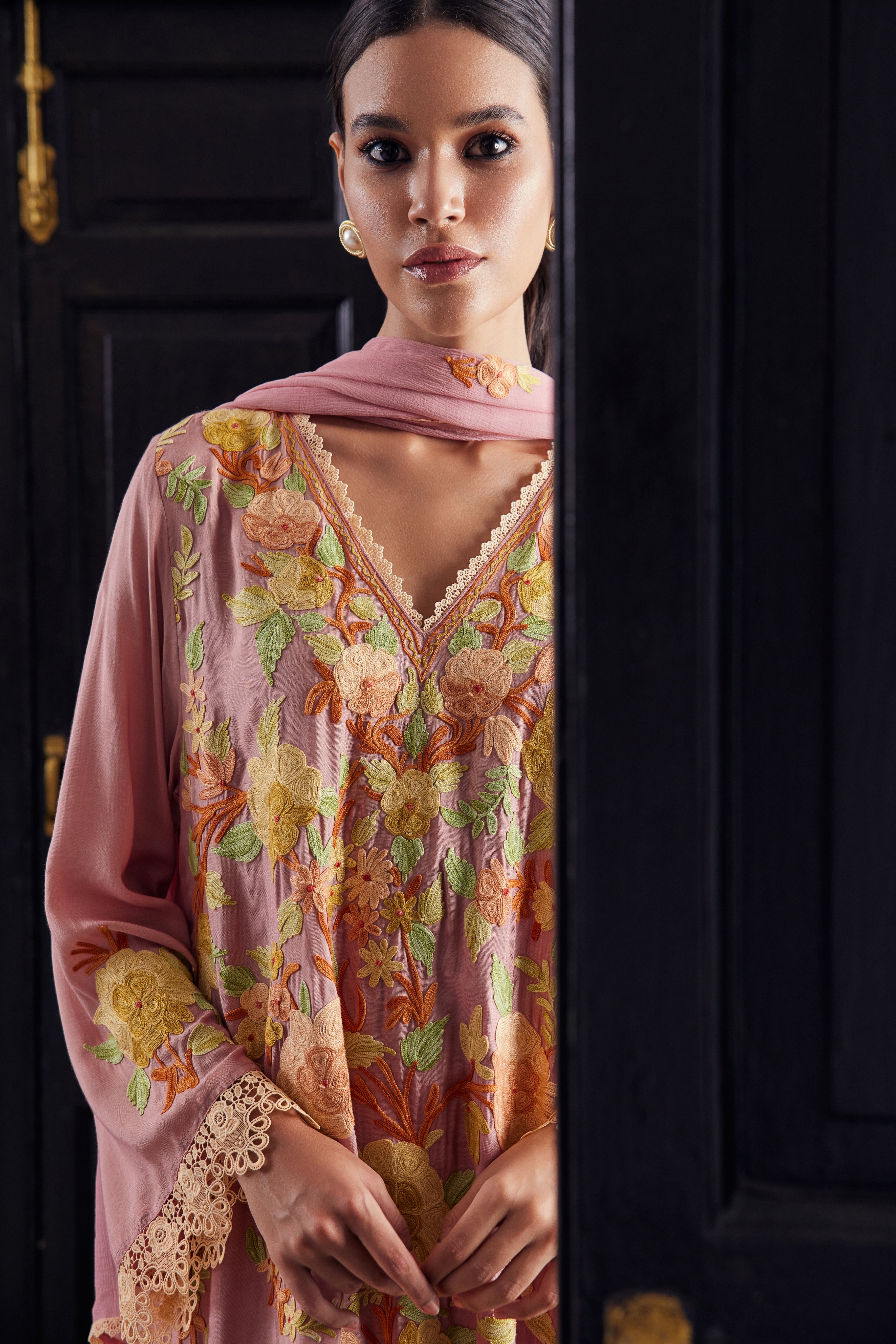 Pink Garden Assymetrical Kurta Set