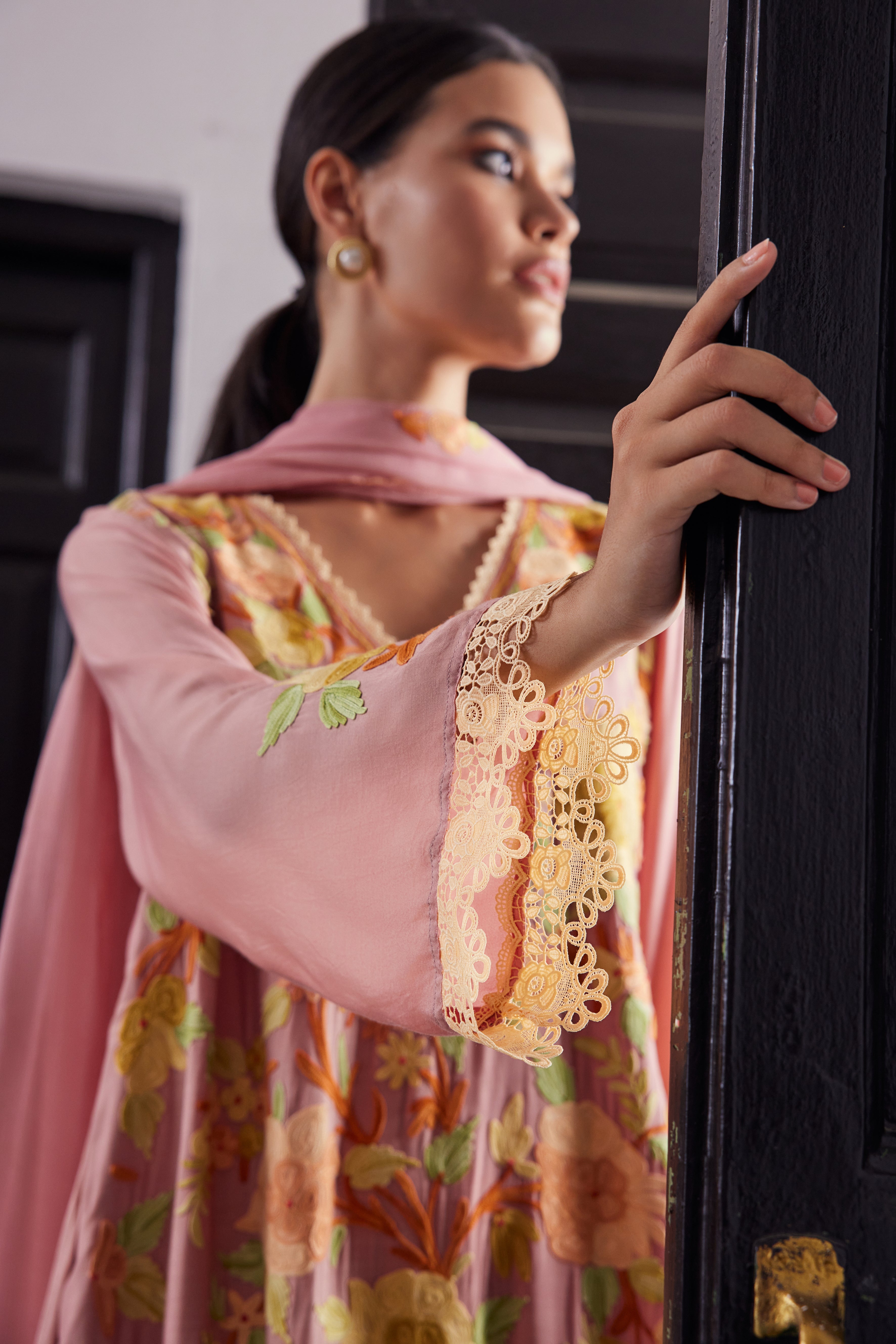 Pink Garden Assymetrical Kurta Set