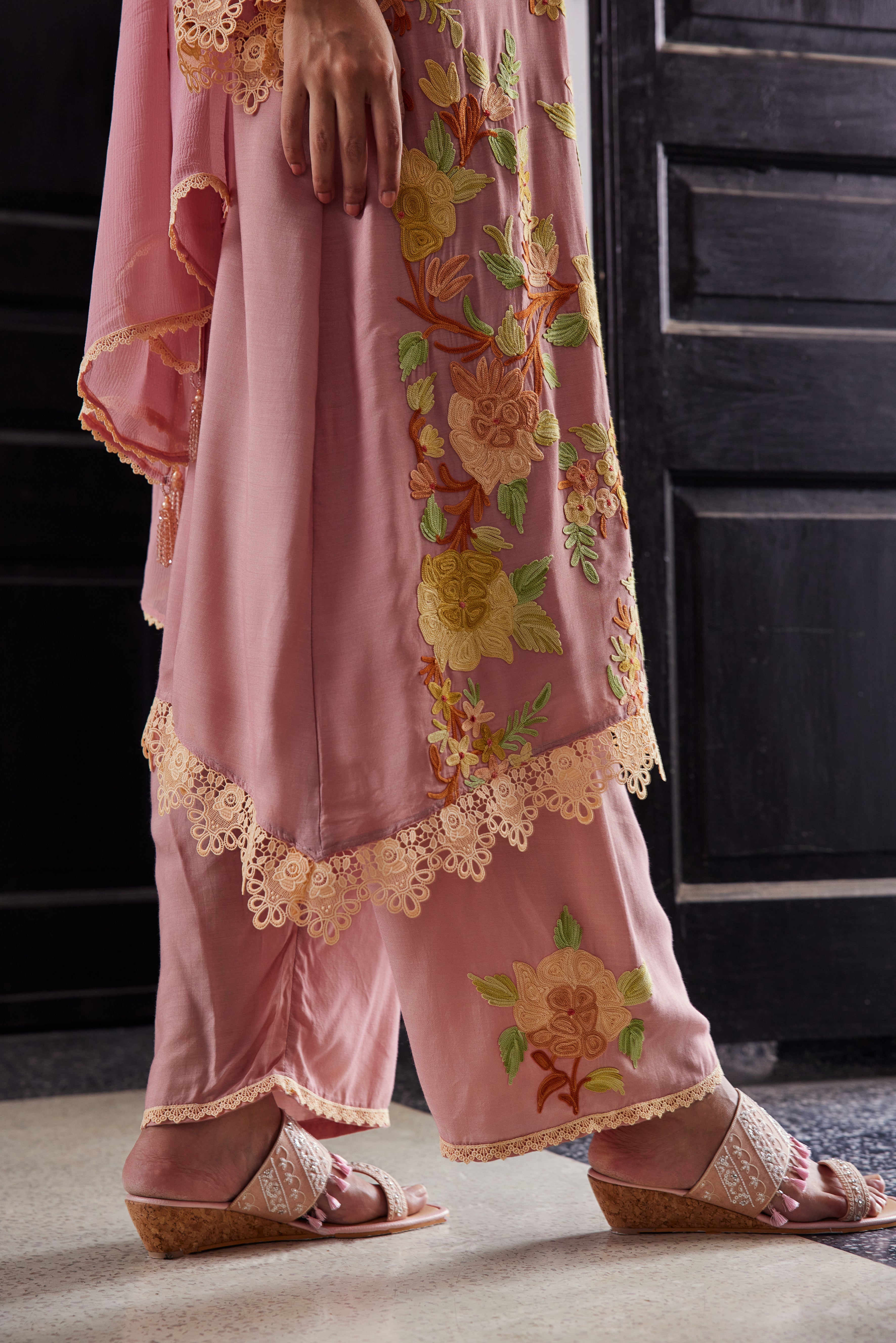 Pink Garden Assymetrical Kurta Set