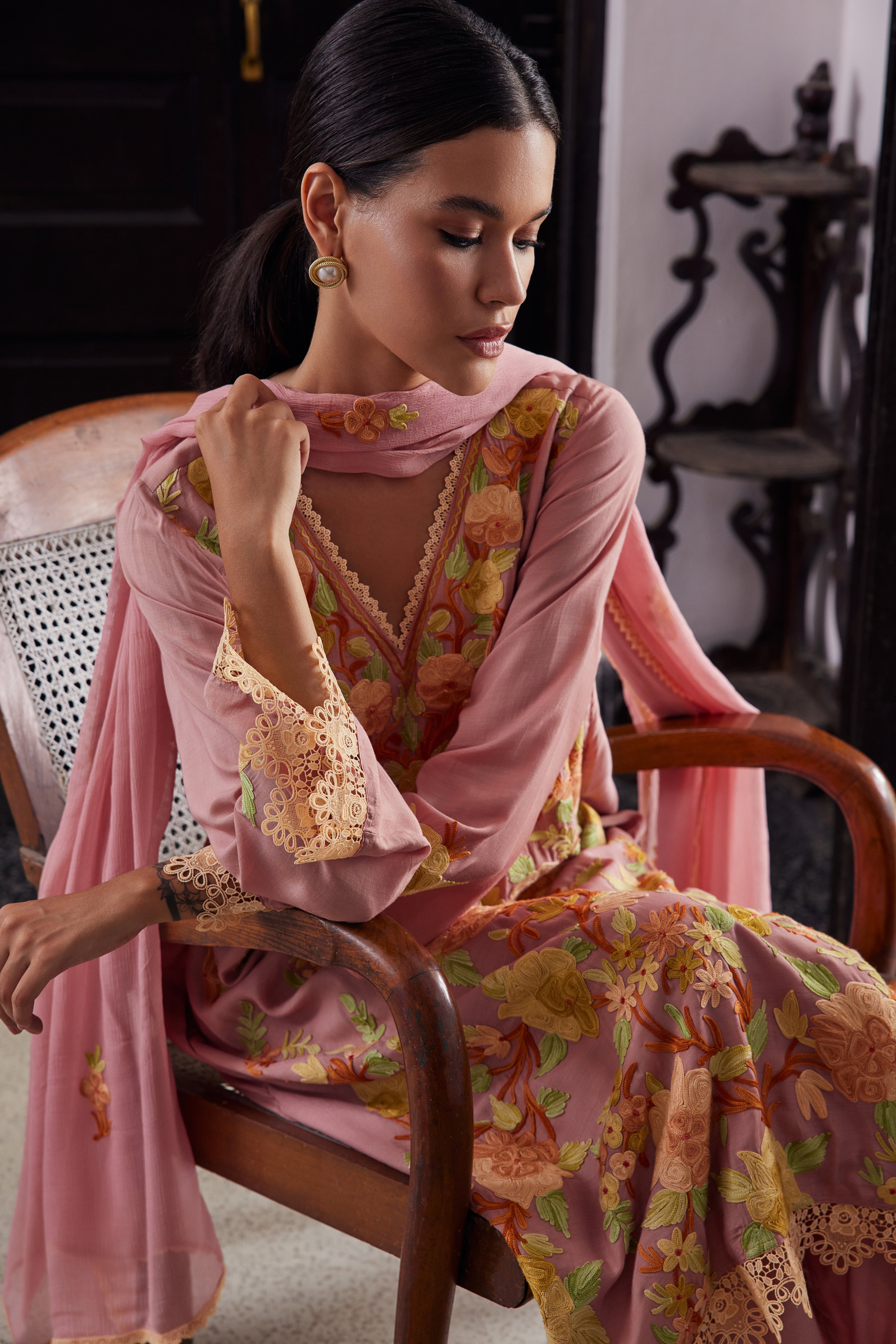 Pink Garden Assymetrical Kurta Set