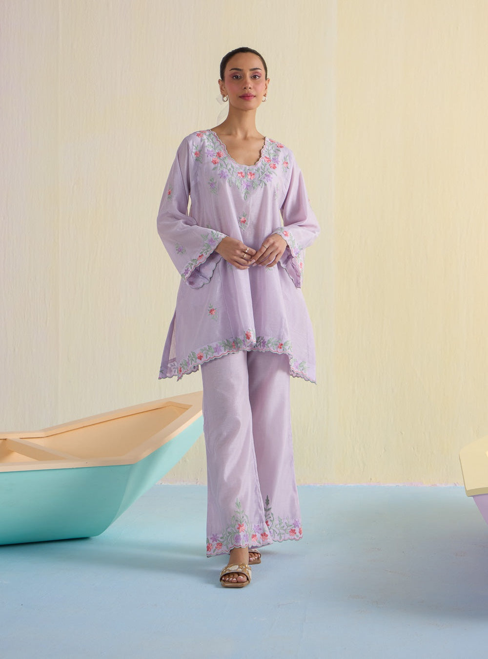 Lilac Bliss Kalidaar Chanderi Cotton Kurta Set