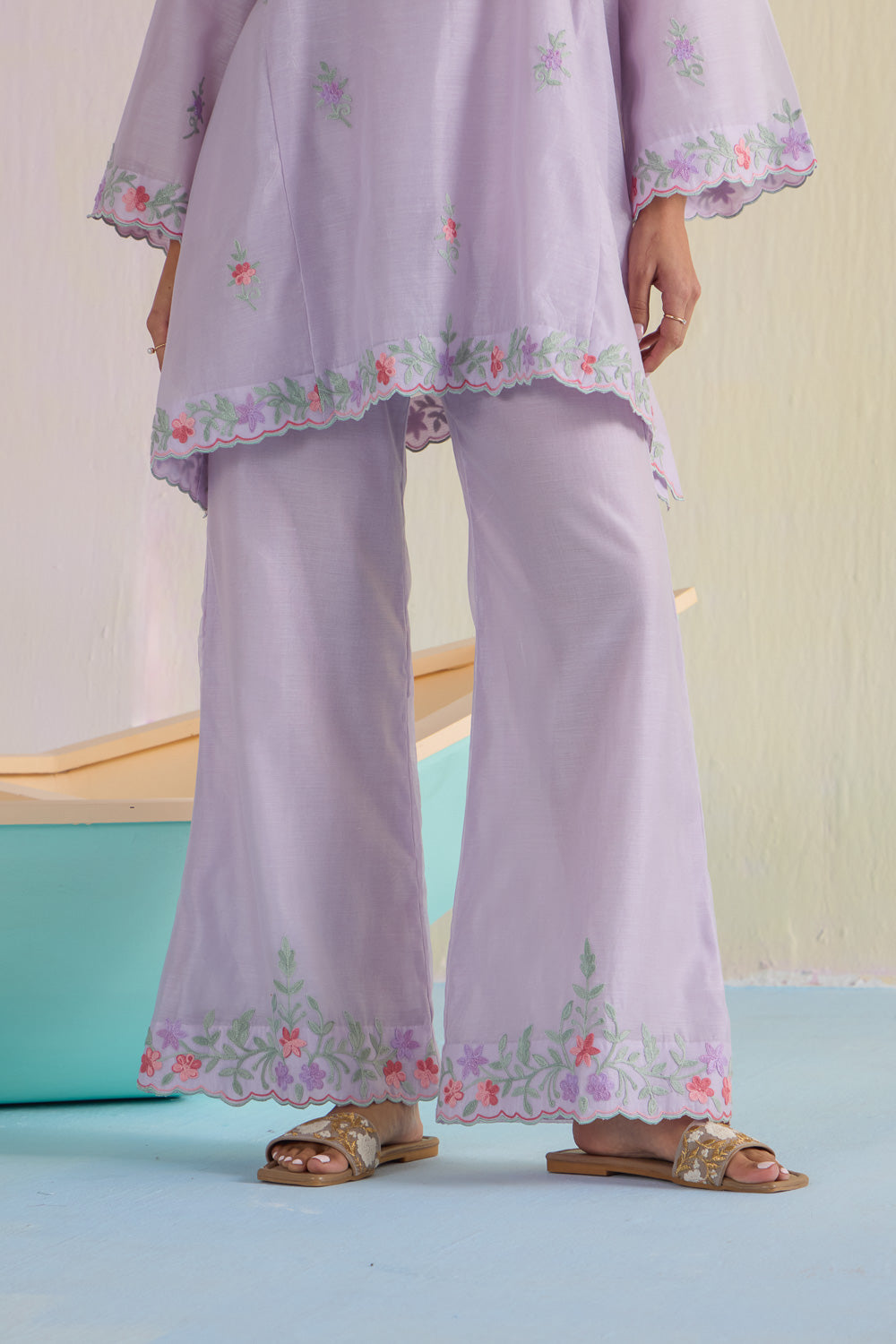 Lilac Bliss Kalidaar Chanderi Cotton Kurta Set