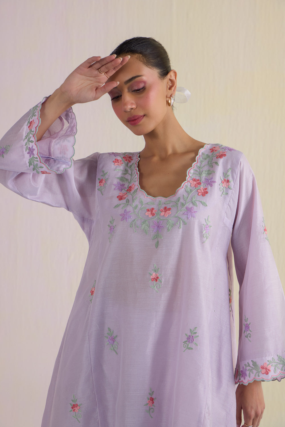 Lilac Bliss Kalidaar Chanderi Cotton Kurta Set