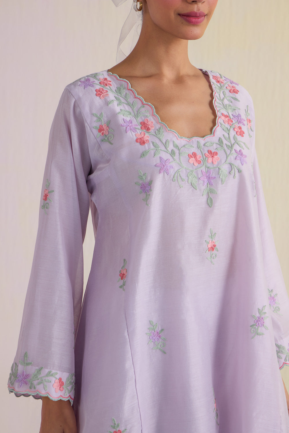 Lilac Bliss Kalidaar Chanderi Cotton Kurta Set