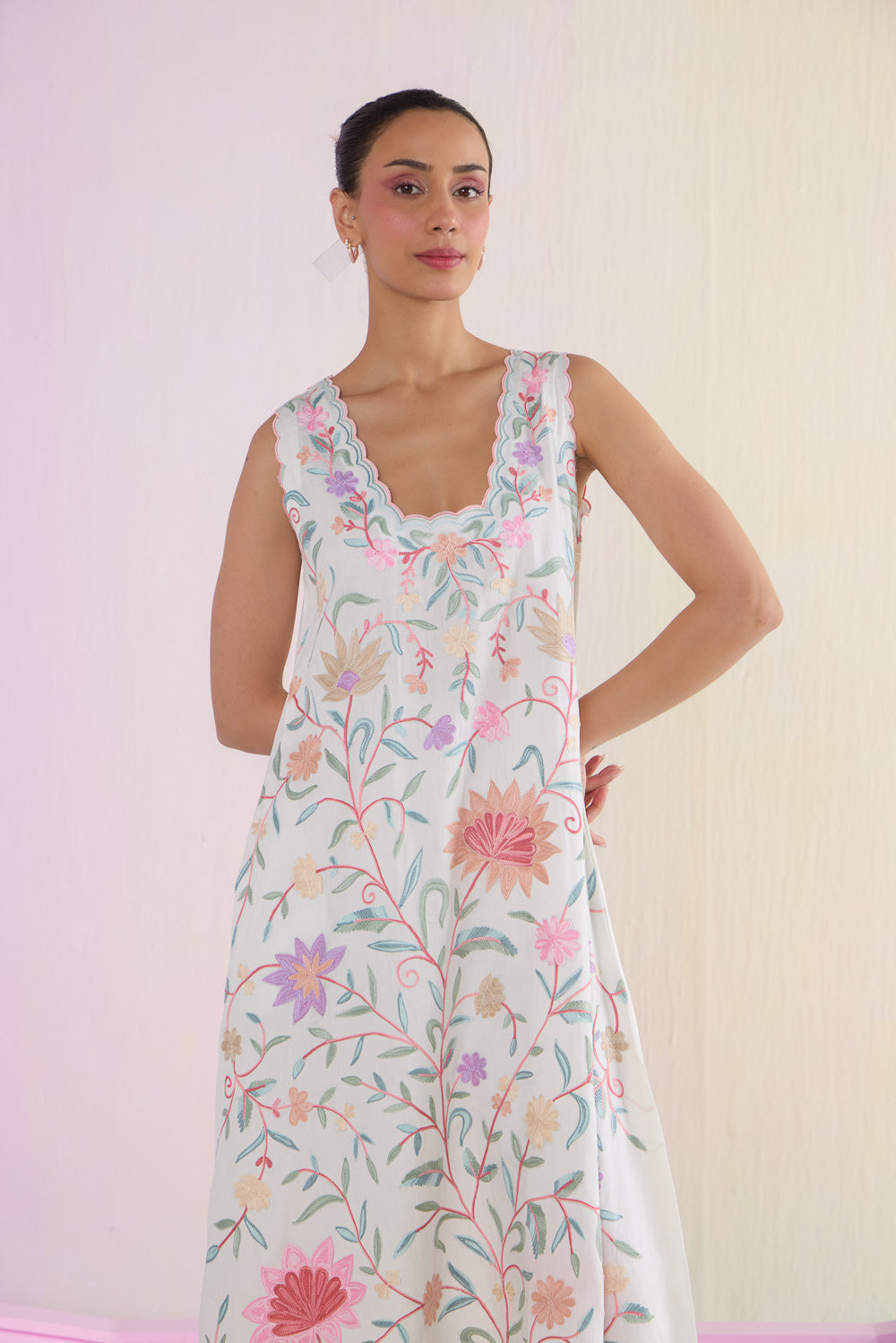 Ivory Blossom Sleeveless Cotton Kurta Set