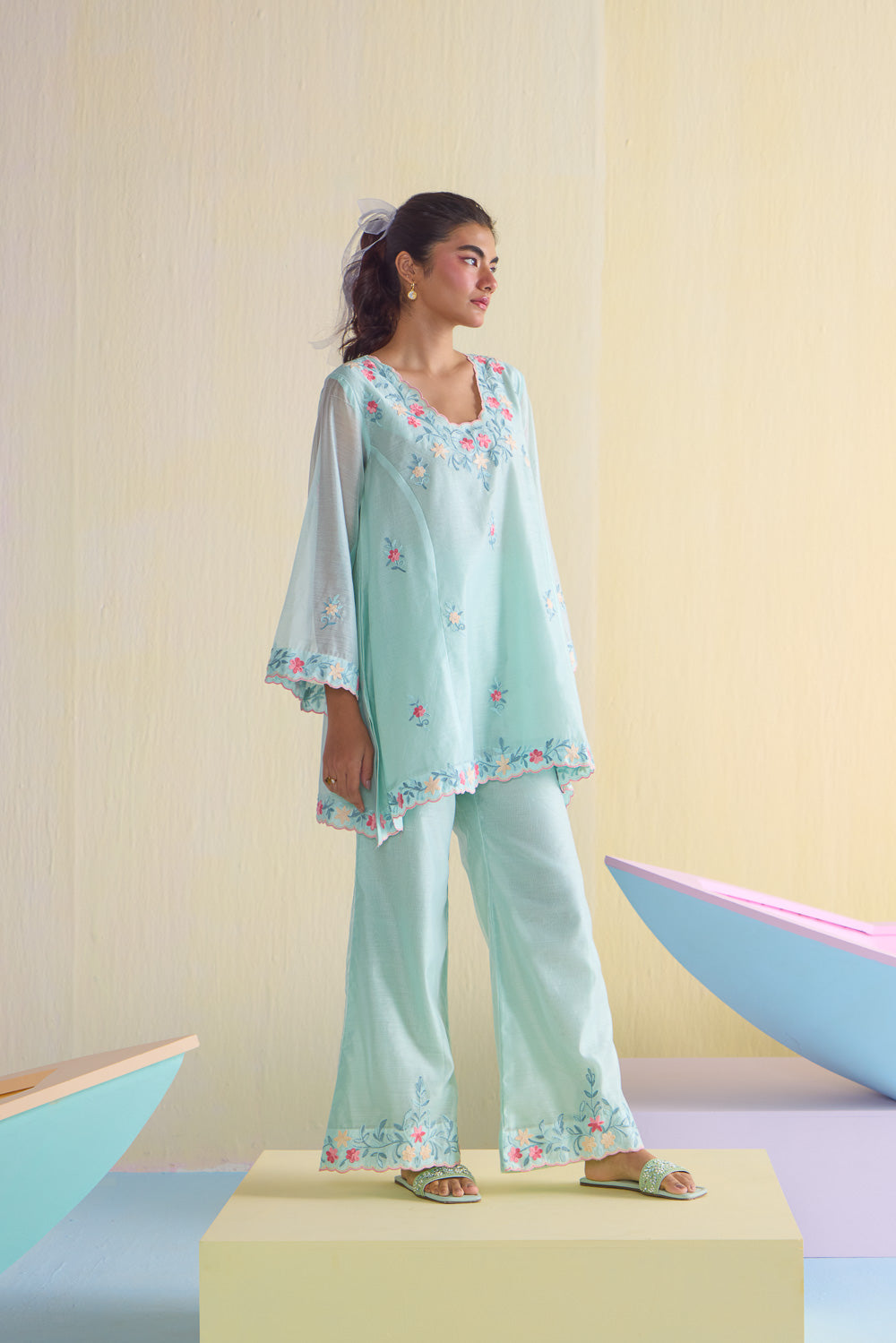 Blue Mist Kalidaar Chanderi Cotton Kurta Set