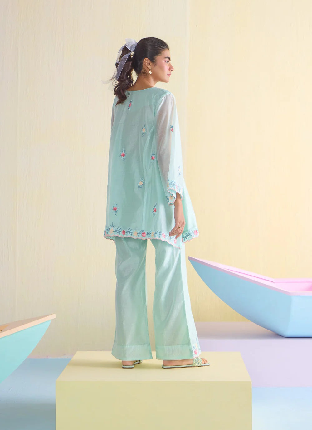 Blue Mist Kalidaar Chanderi Cotton Kurta Set