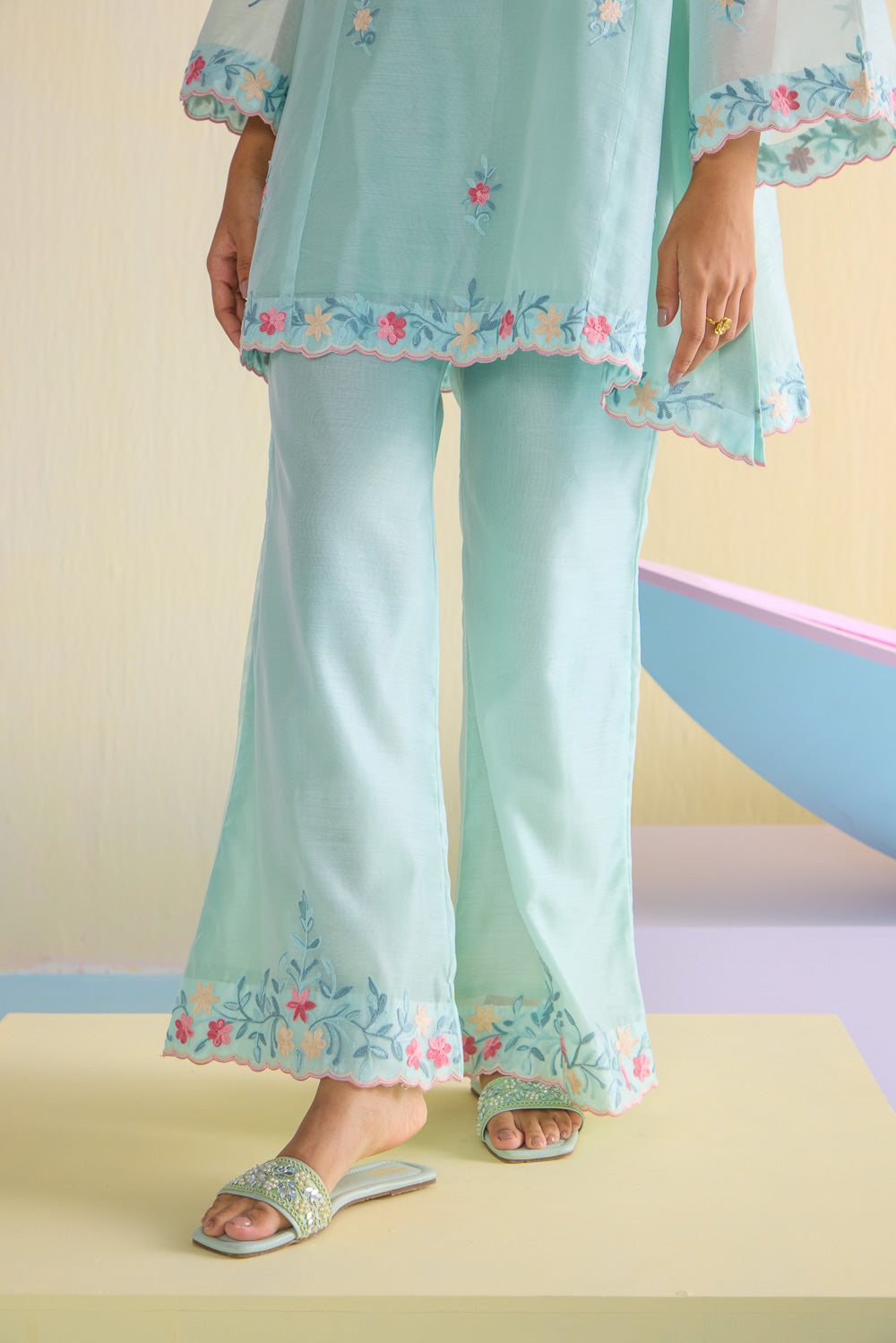 Blue Mist Kalidaar Chanderi Cotton Kurta Set