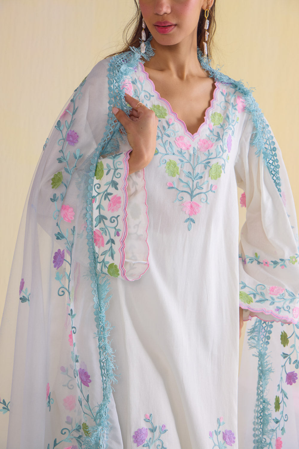 White Lady Tulip Kalidaar Cotton Kurta Set