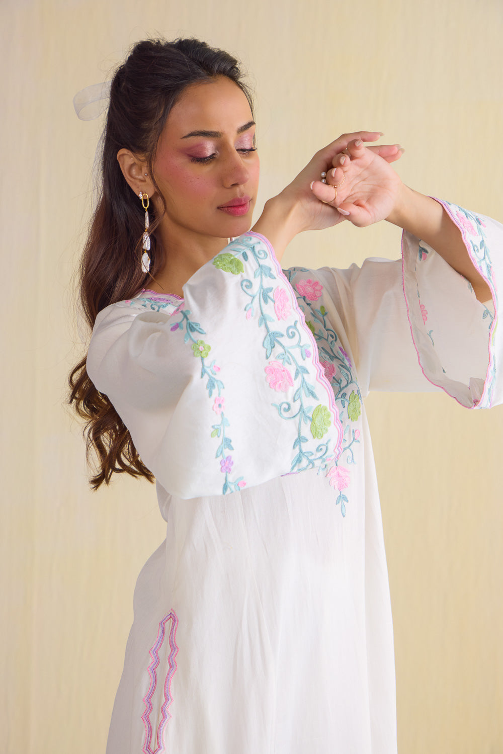 White Lady Tulip Kalidaar Cotton Kurta Set