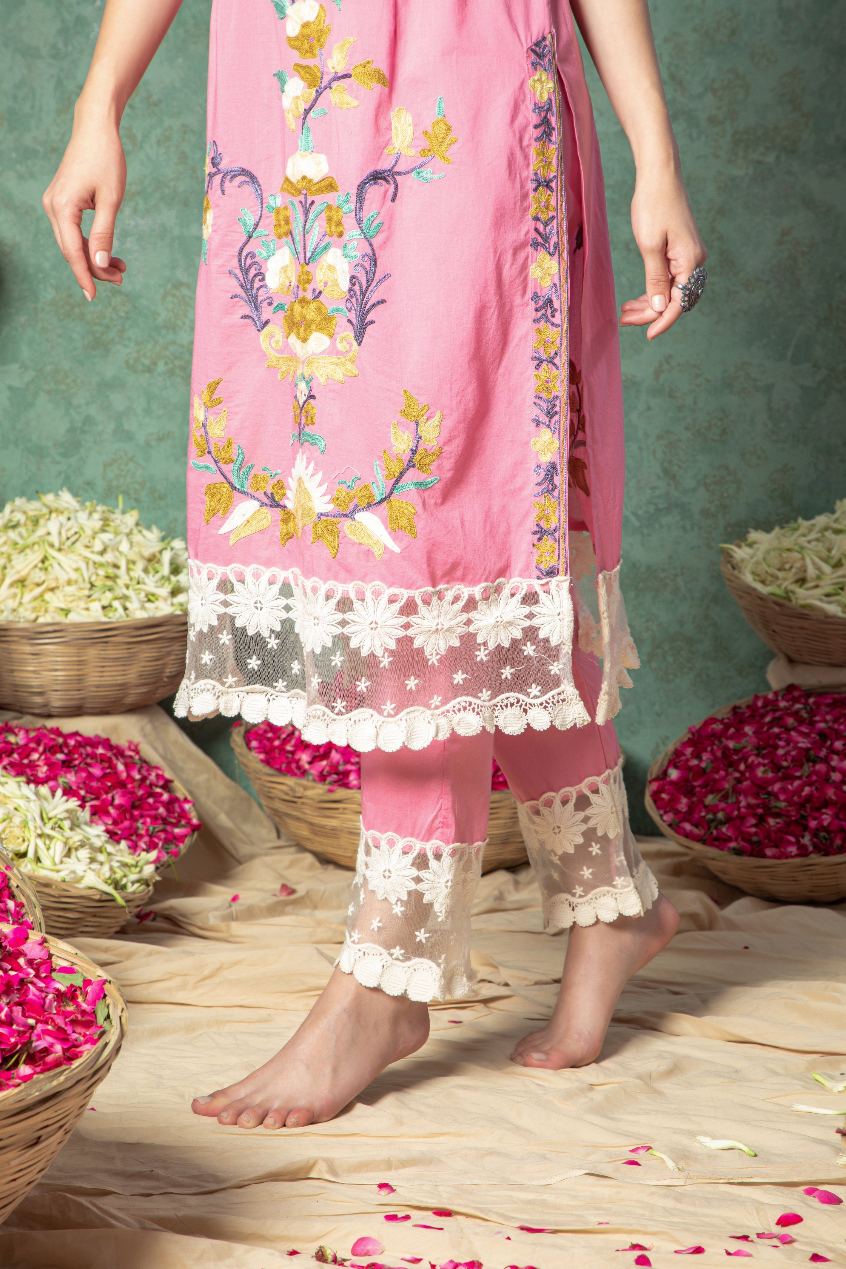 Pink Sleeveless Cotton Kurta Set