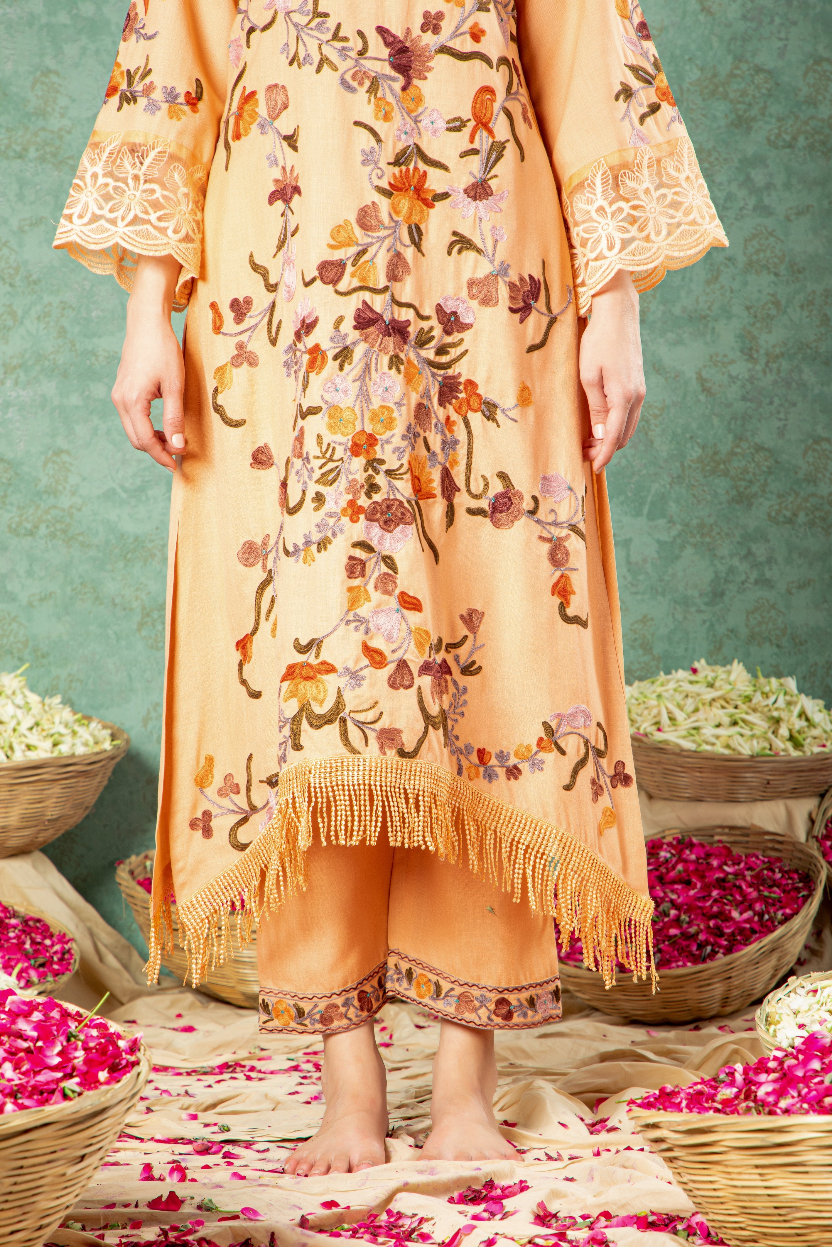 Peach Cotton Kurta Set