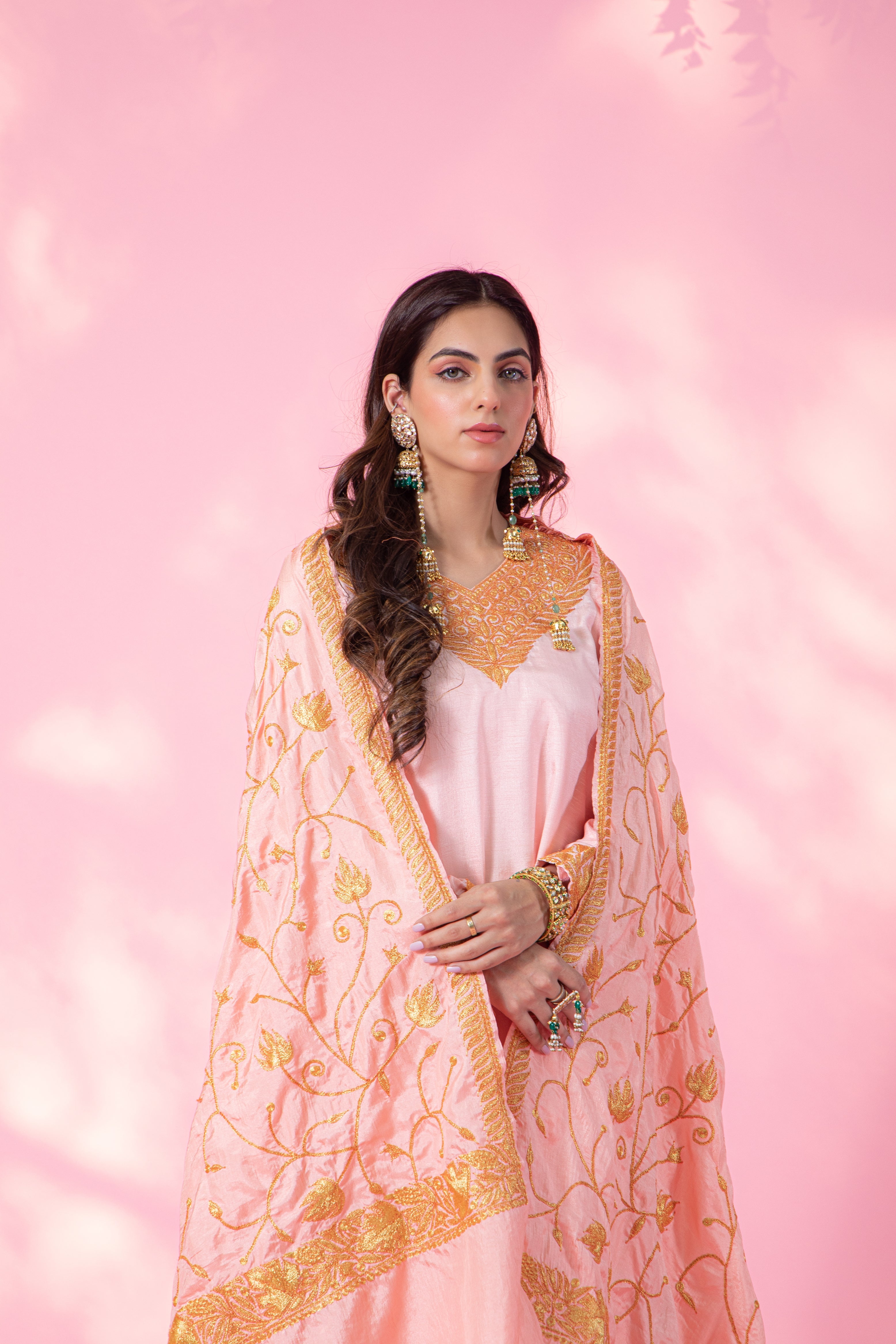 Resham Pink Silk Kurta Set With Straight Pants