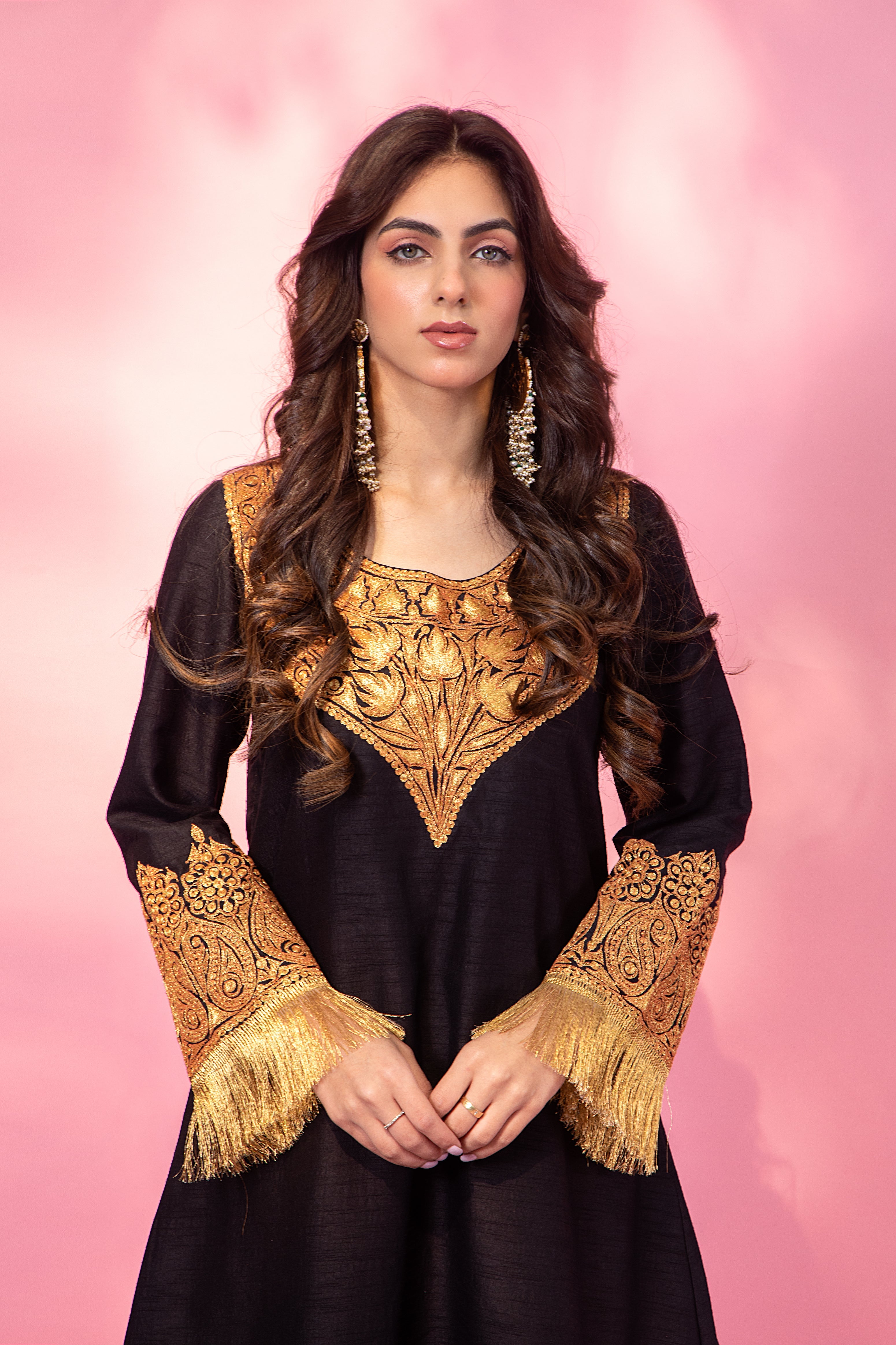 Resham Black Silk Kurta Set With Salwar