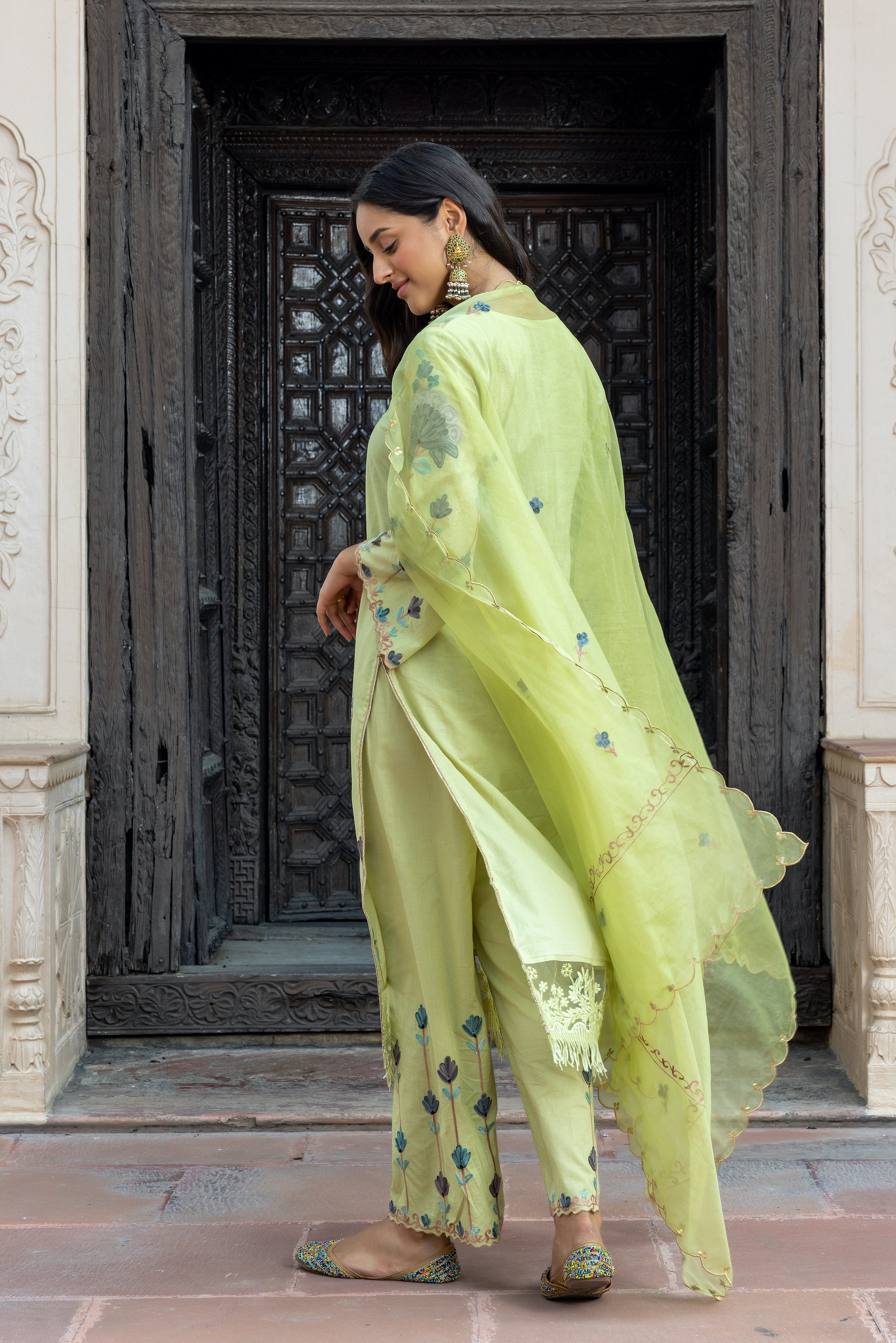 Lime Cotton Kurta Set