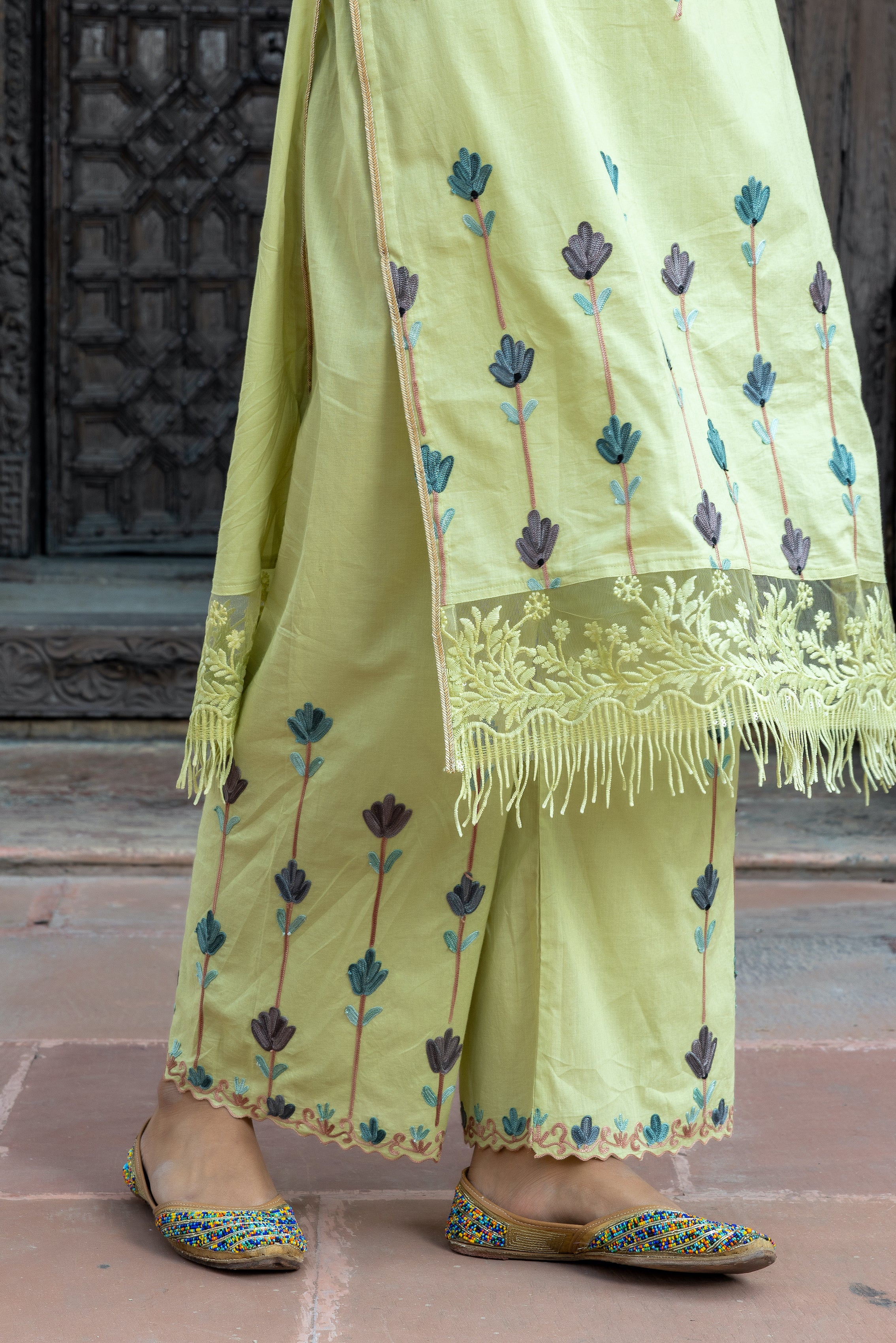 Lime Cotton Kurta Set