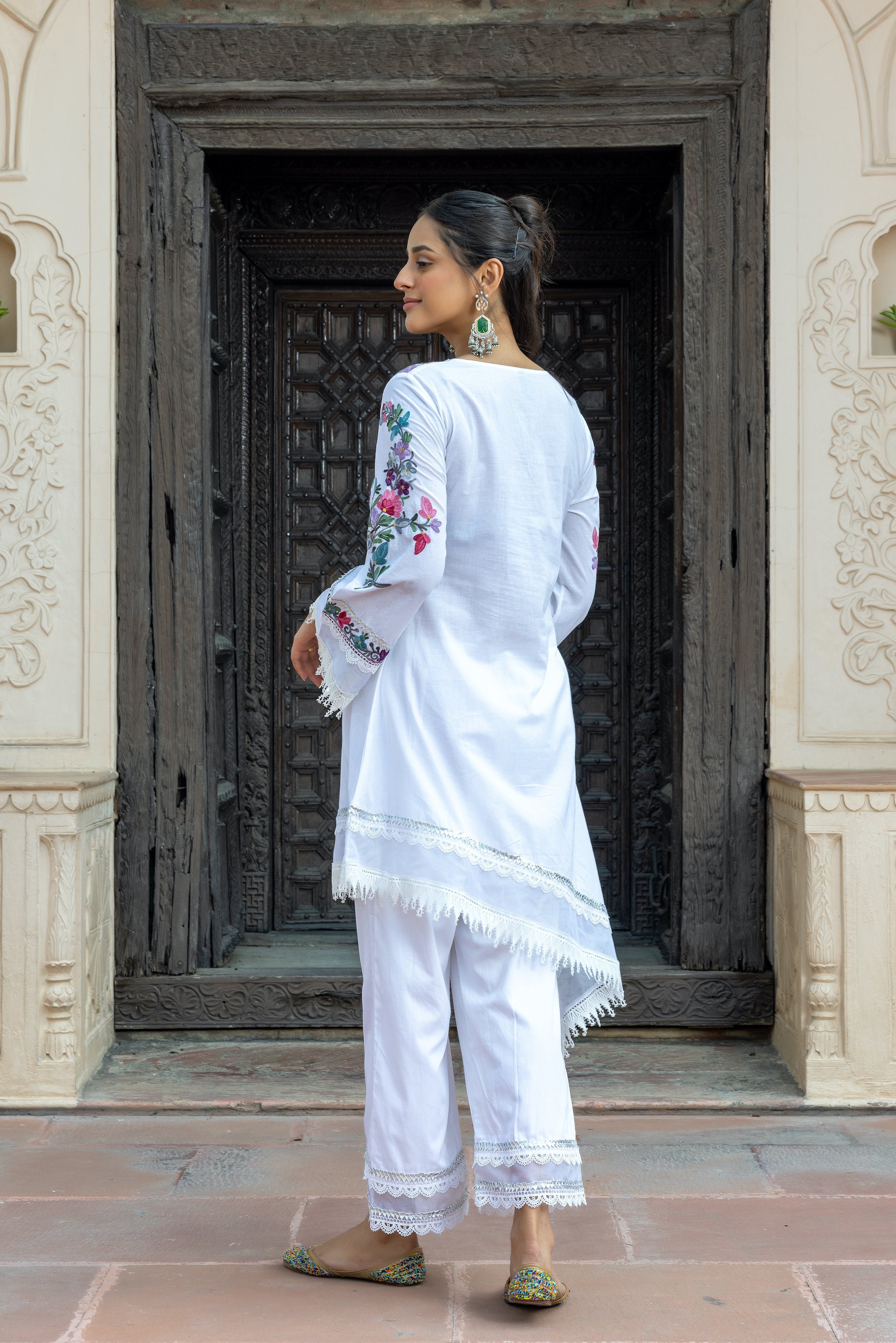 White Organza Gota Cotton Kurta Set