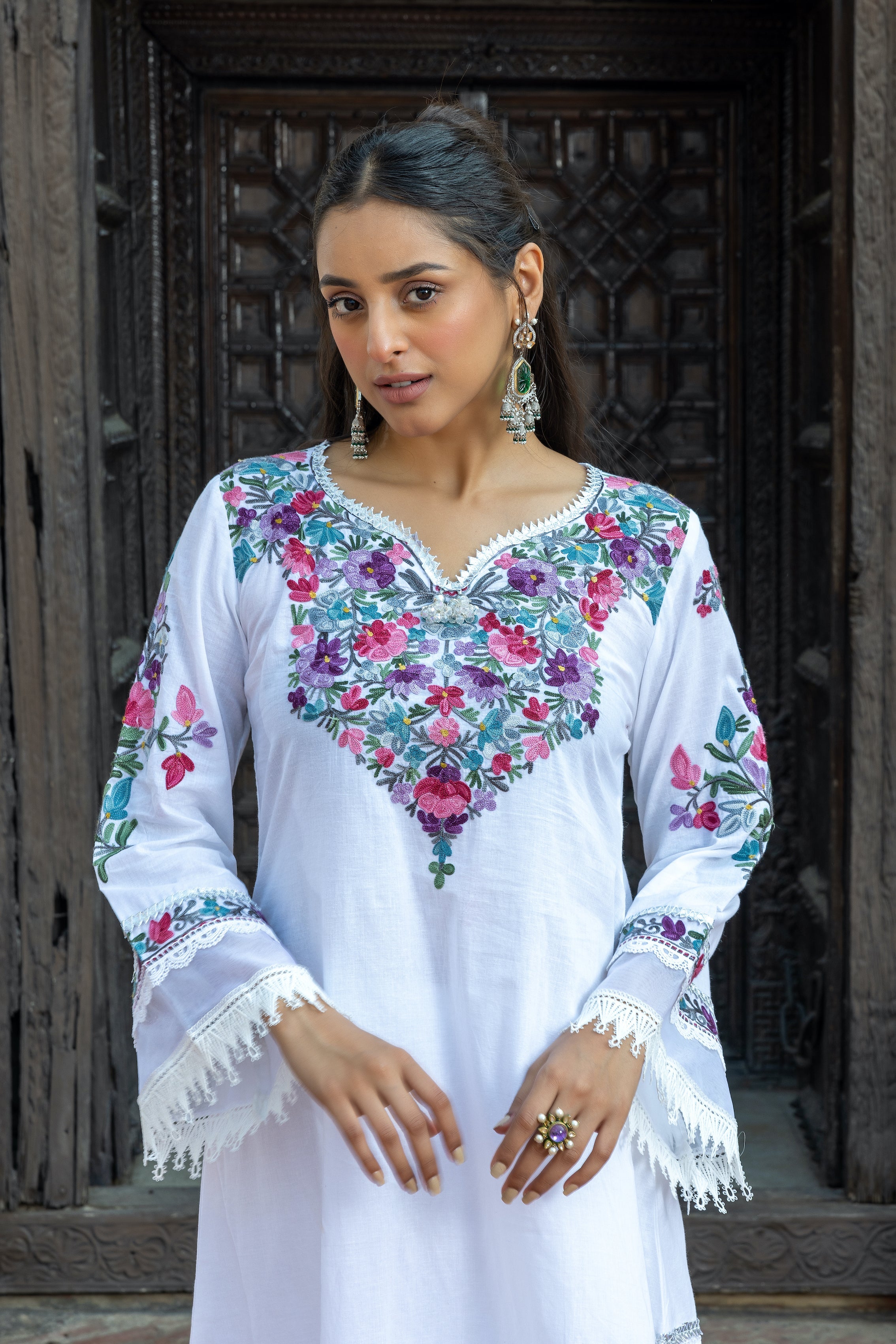 White Organza Gota Cotton Kurta Set