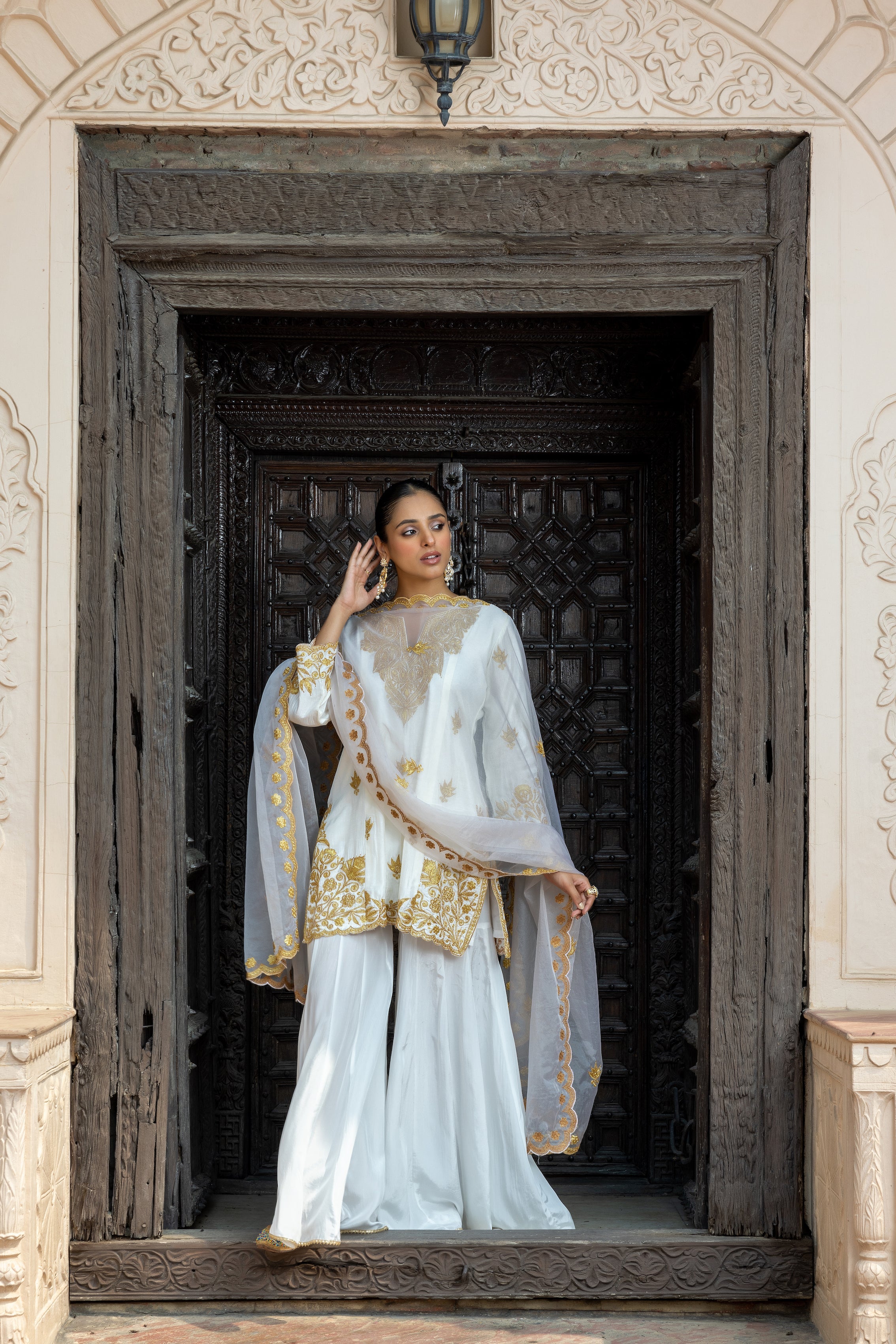 White & Gold Sharara Set