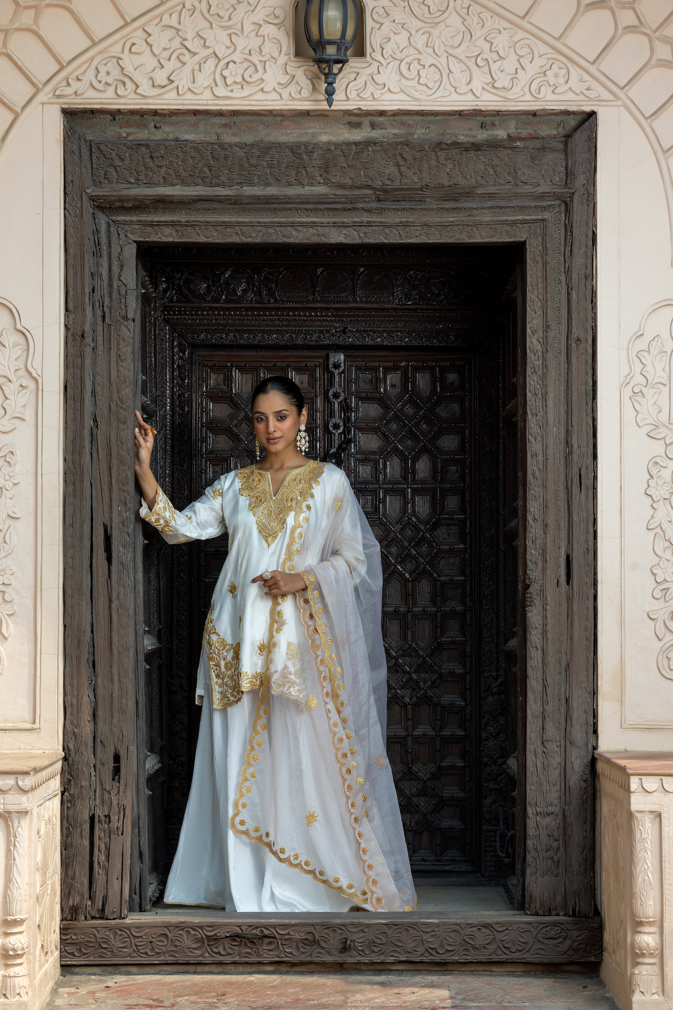 White & Gold Sharara Set