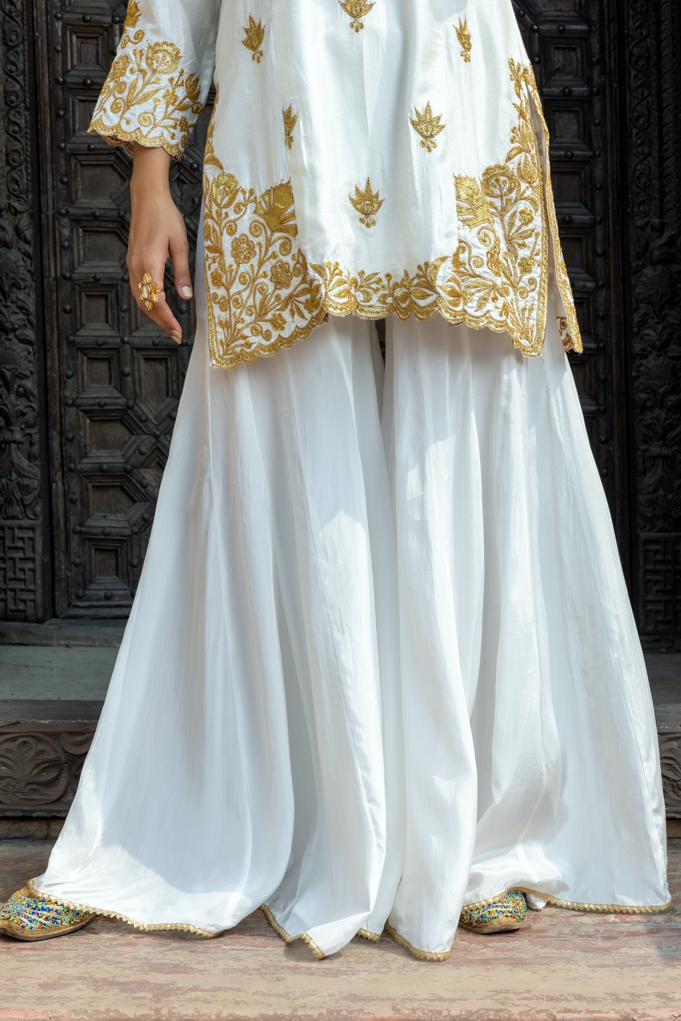 White & Gold Sharara Set