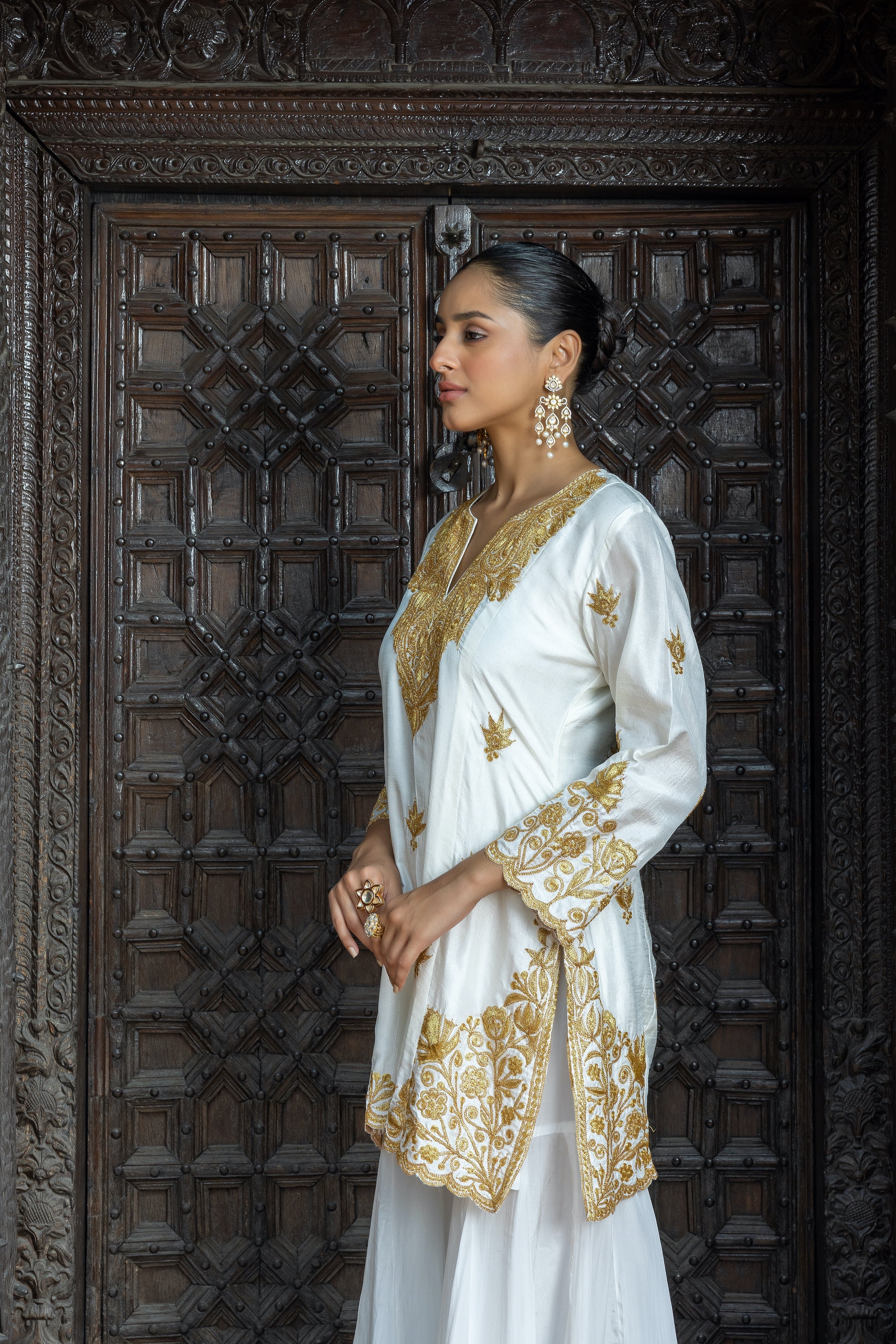 White & Gold Sharara Set