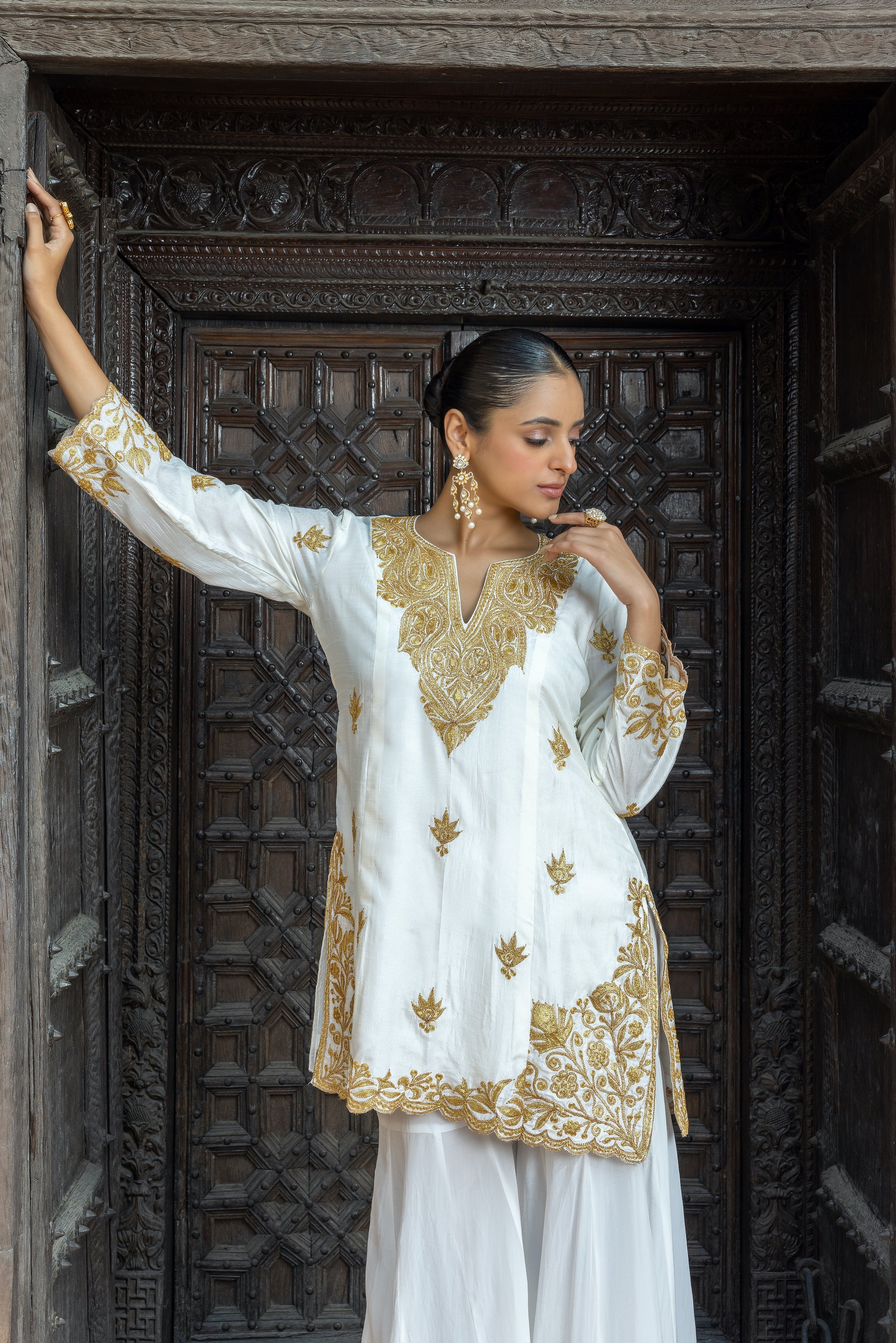 White & Gold Sharara Set