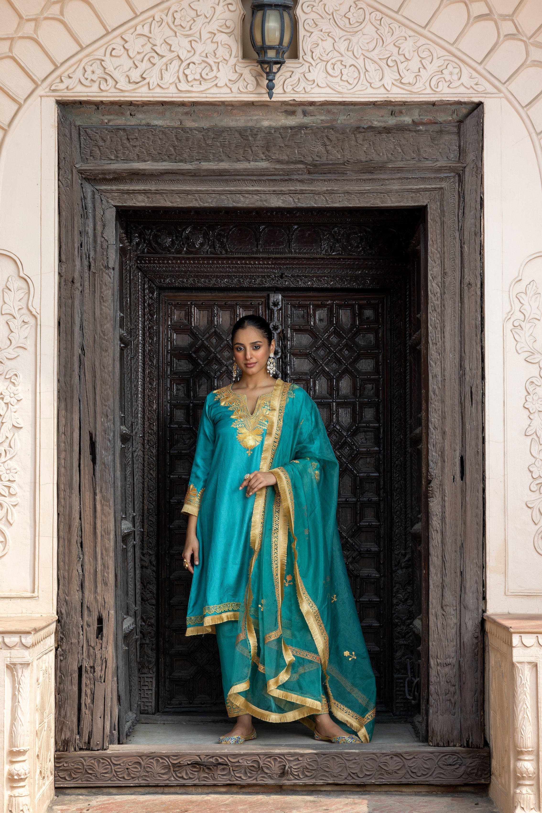 Teal Silk Kurta Set