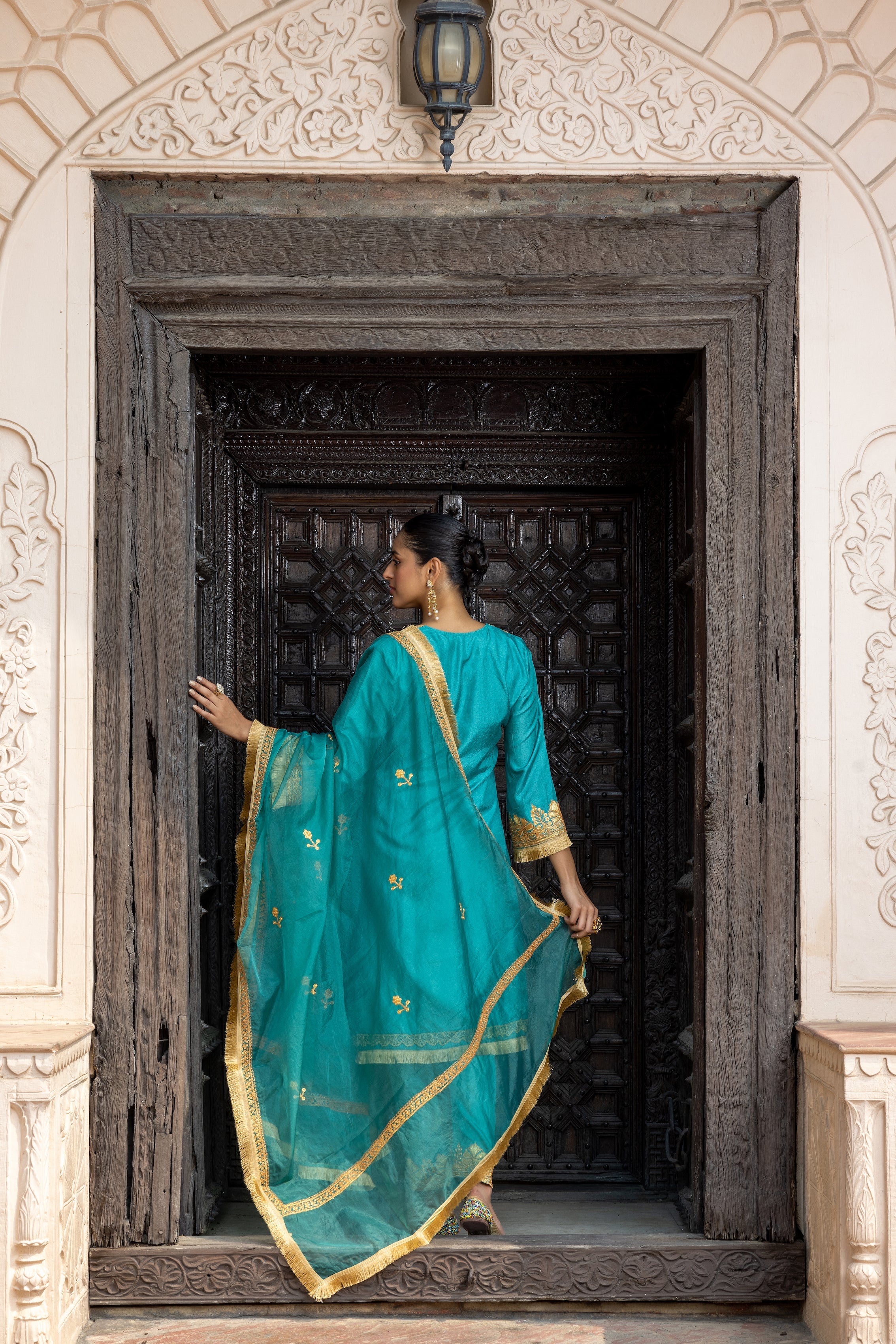 Teal Silk Kurta Set