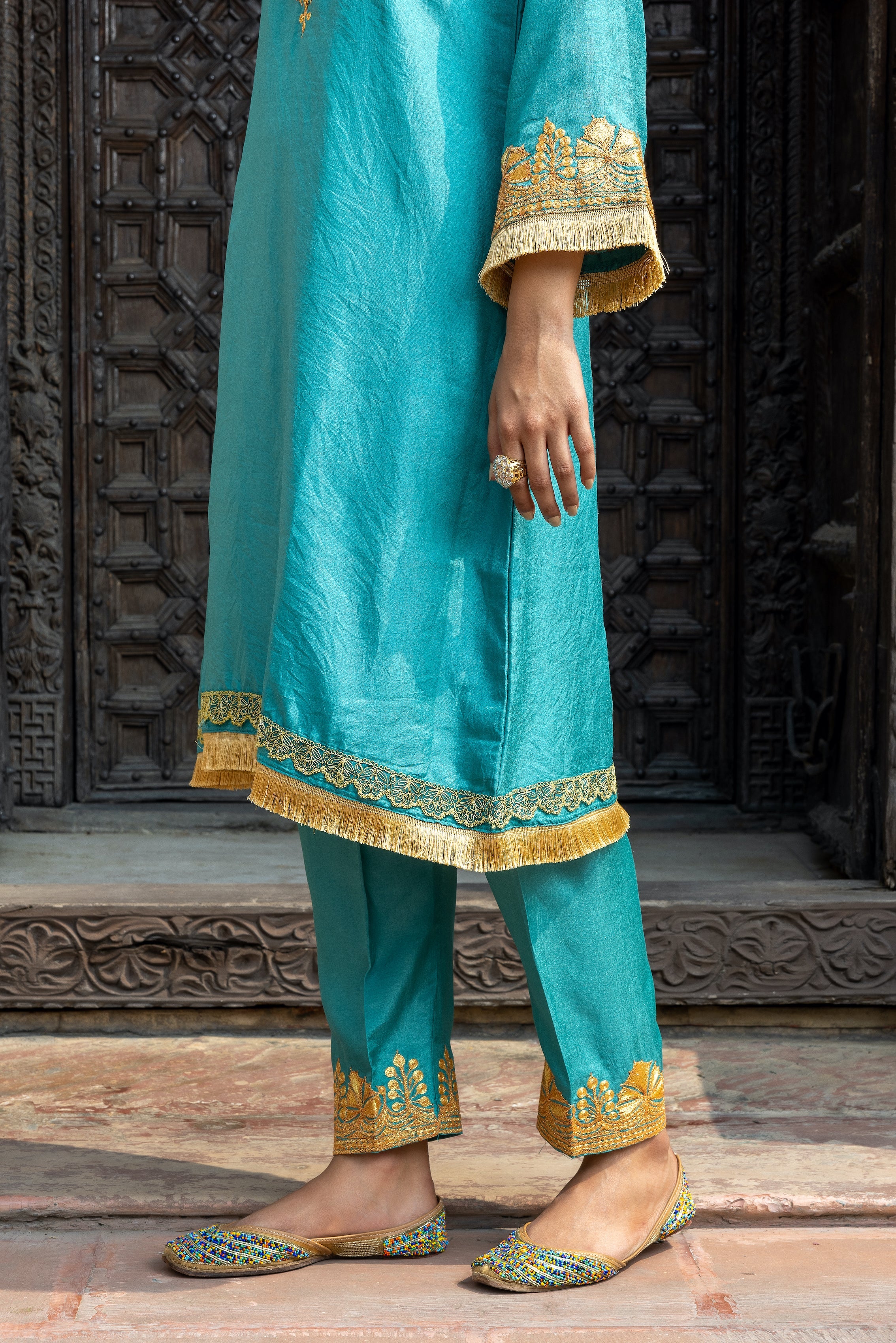 Teal Silk Kurta Set