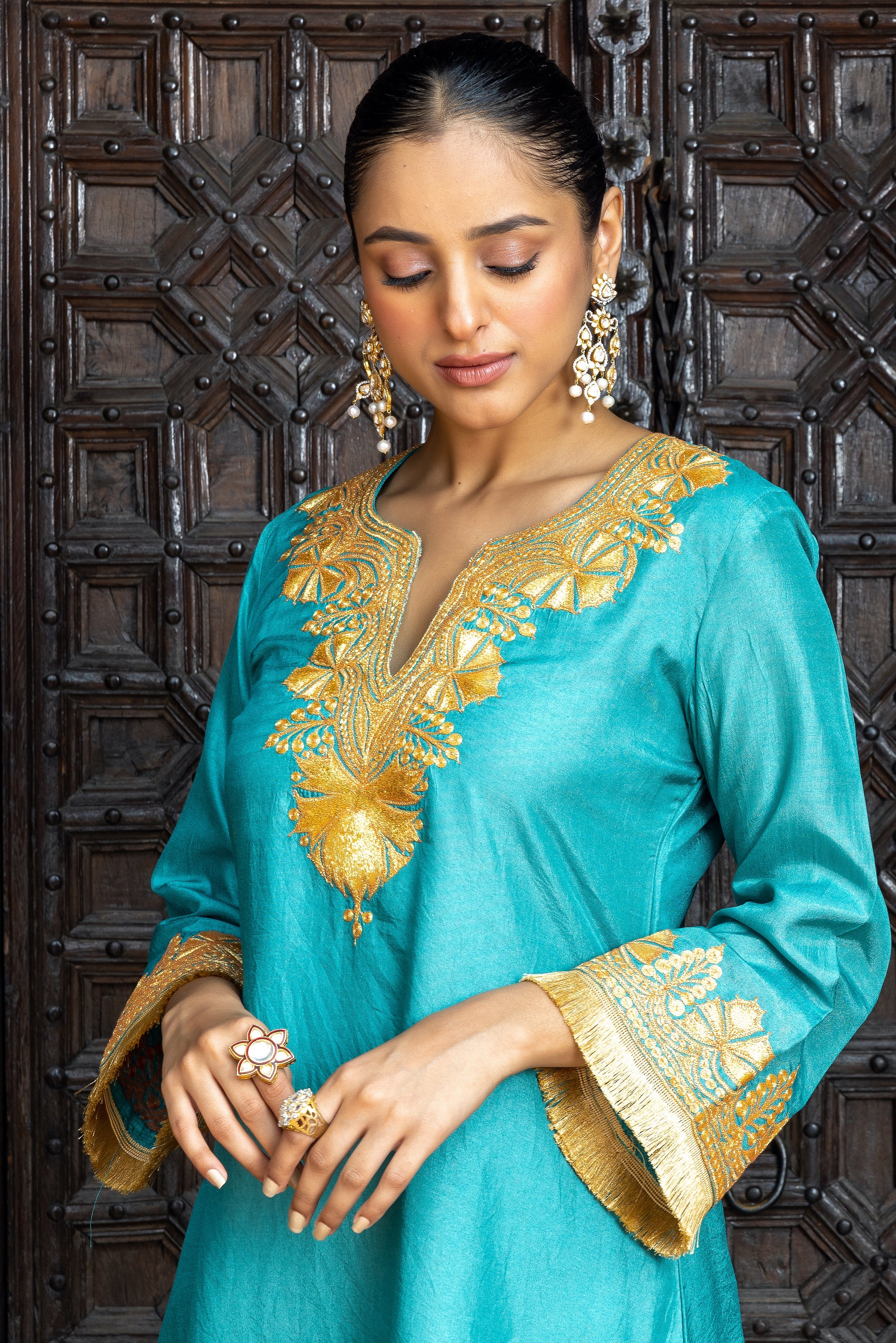 Teal Silk Kurta Set